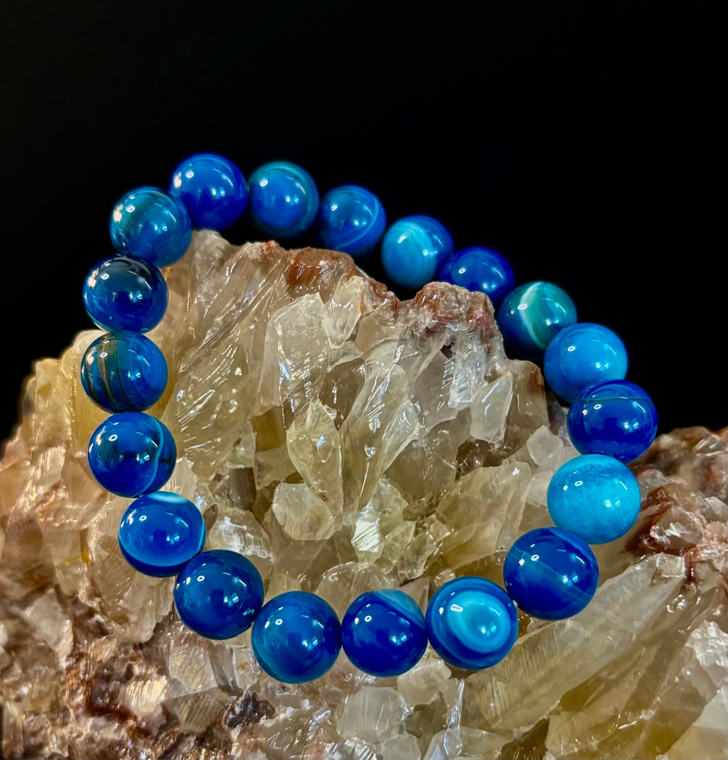 Blue Striped Agate Reiki-Infused Healing & Calm Bracelet (Medium Wrists) | | Wiccan Center
