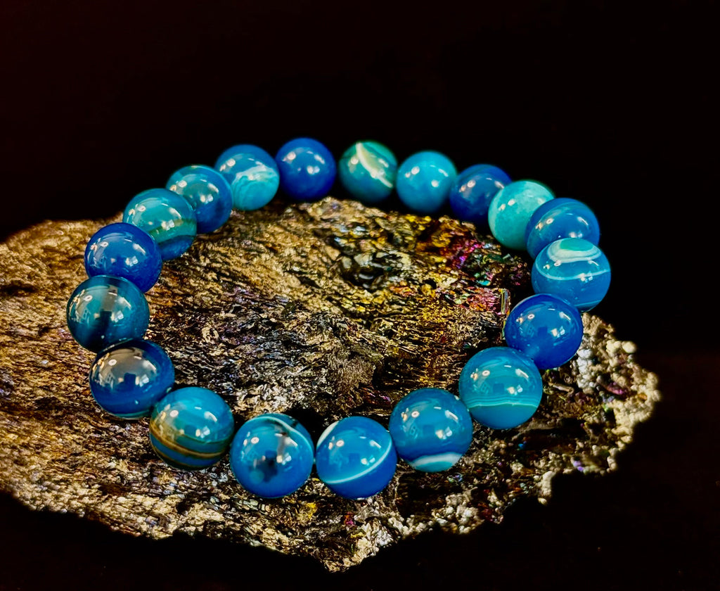 Blue Striped Agate Reiki-Infused Healing & Calm Bracelet (Medium Wrists) | | Wiccan Center