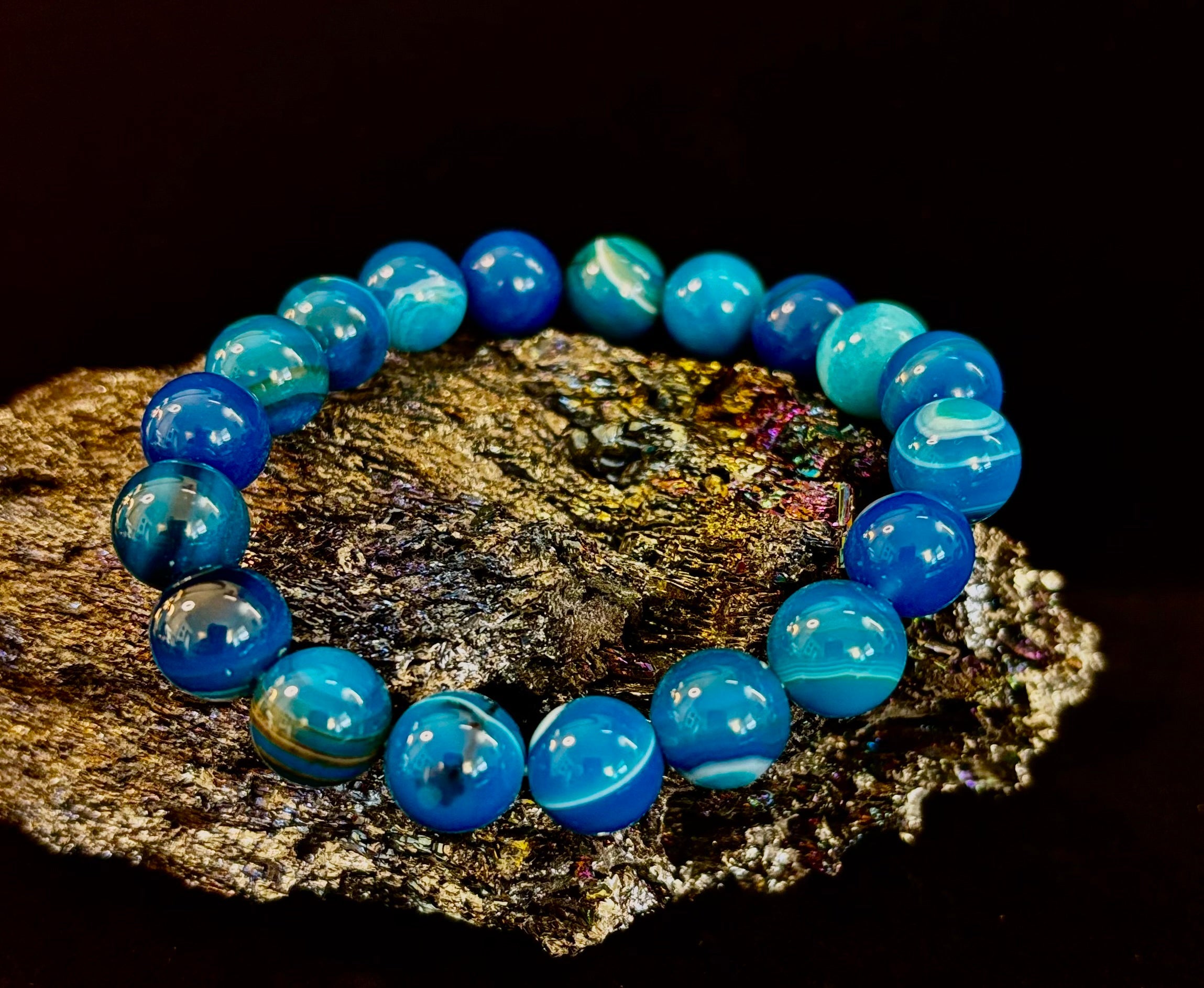 Blue Striped Agate Reiki-Infused Healing & Calm Bracelet (Medium Wrists) | | Wiccan Center