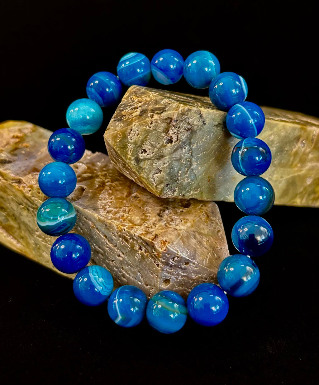 Blue Striped Agate Reiki-Infused Healing & Calm Bracelet (Medium Wrists) | | Wiccan Center