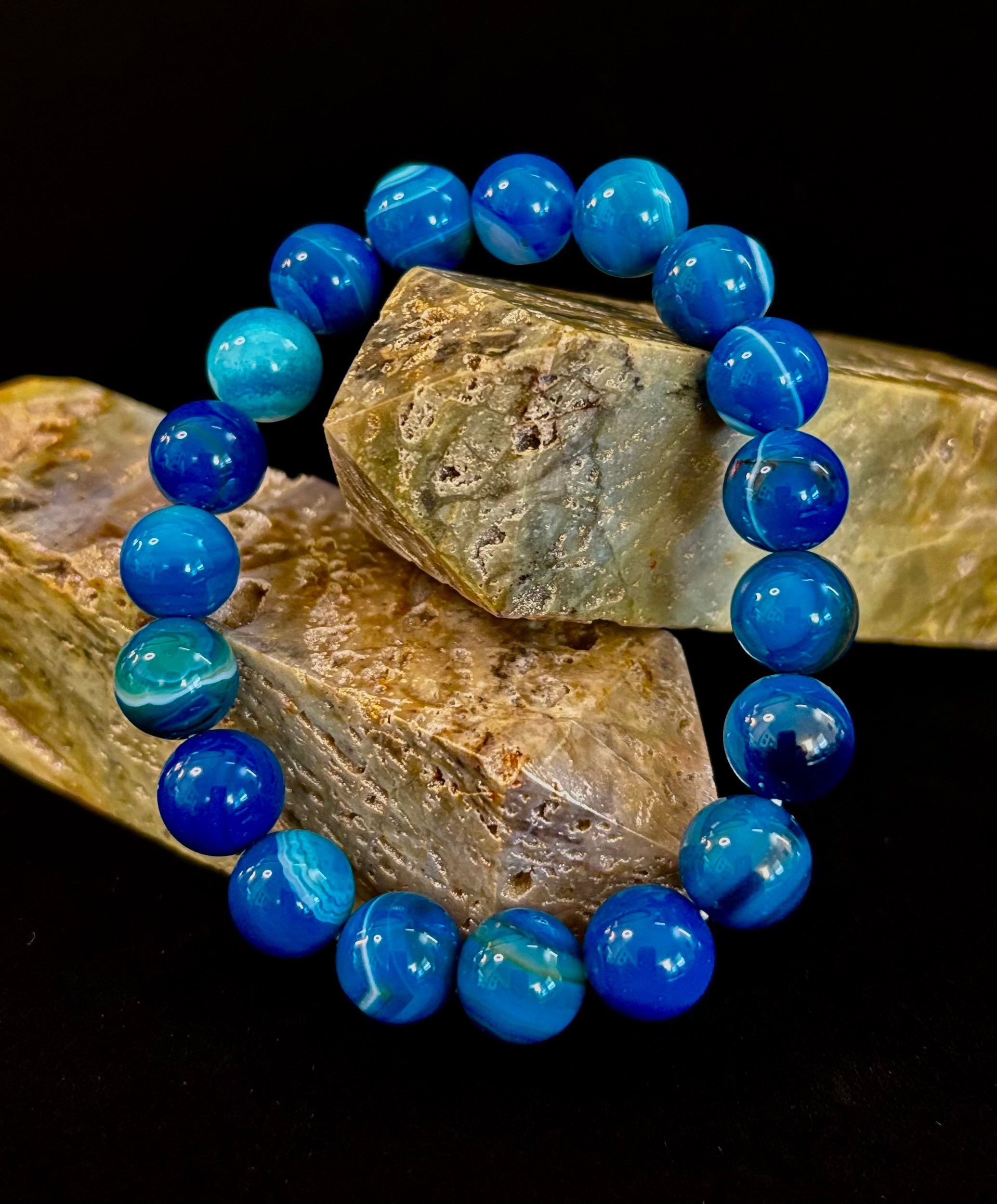 Blue Striped Agate Reiki-Infused Healing & Calm Bracelet (Medium Wrists) | | Wiccan Center