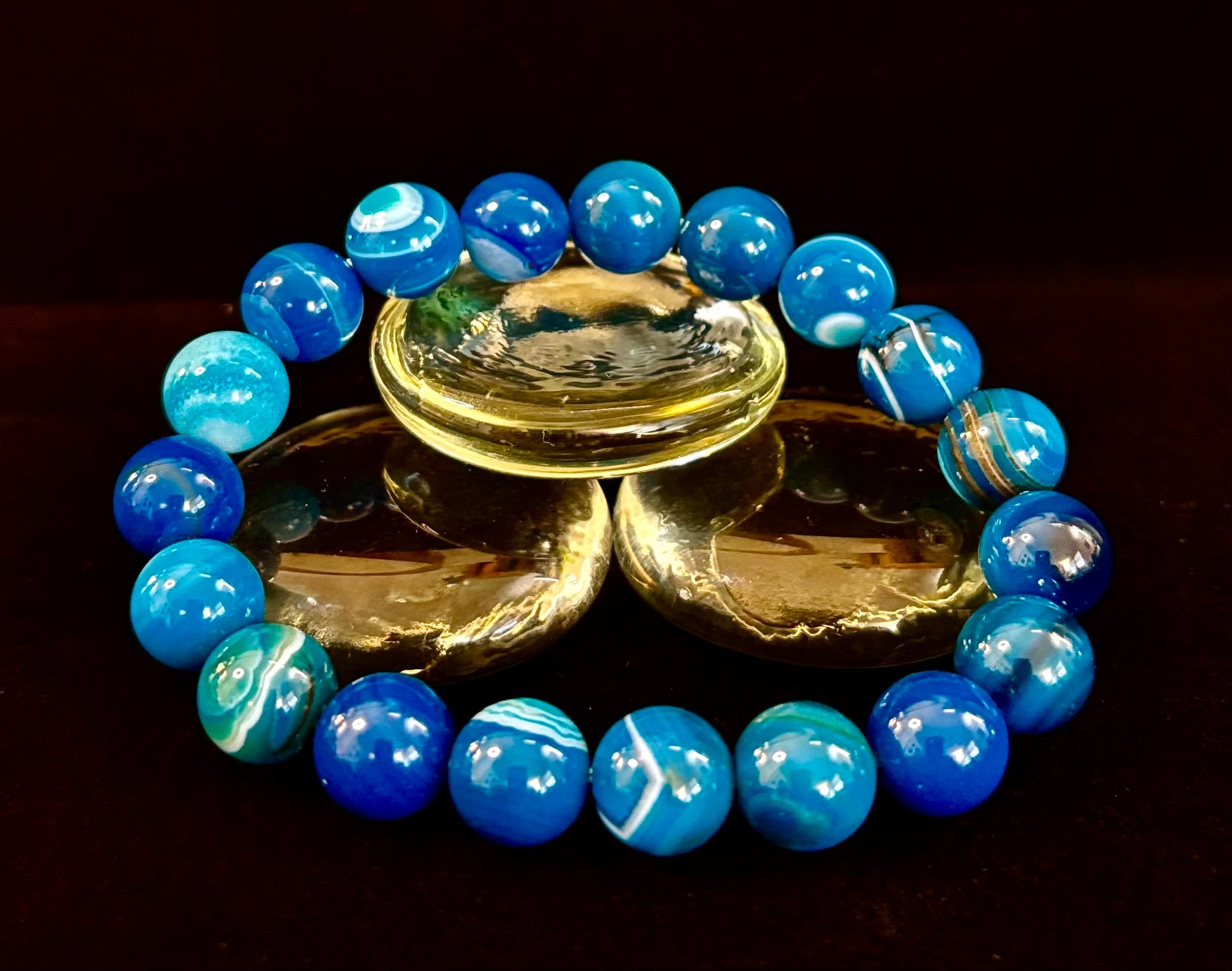 Blue Striped Agate Reiki-Infused Healing & Calm Bracelet (Medium Wrists) | | Wiccan Center