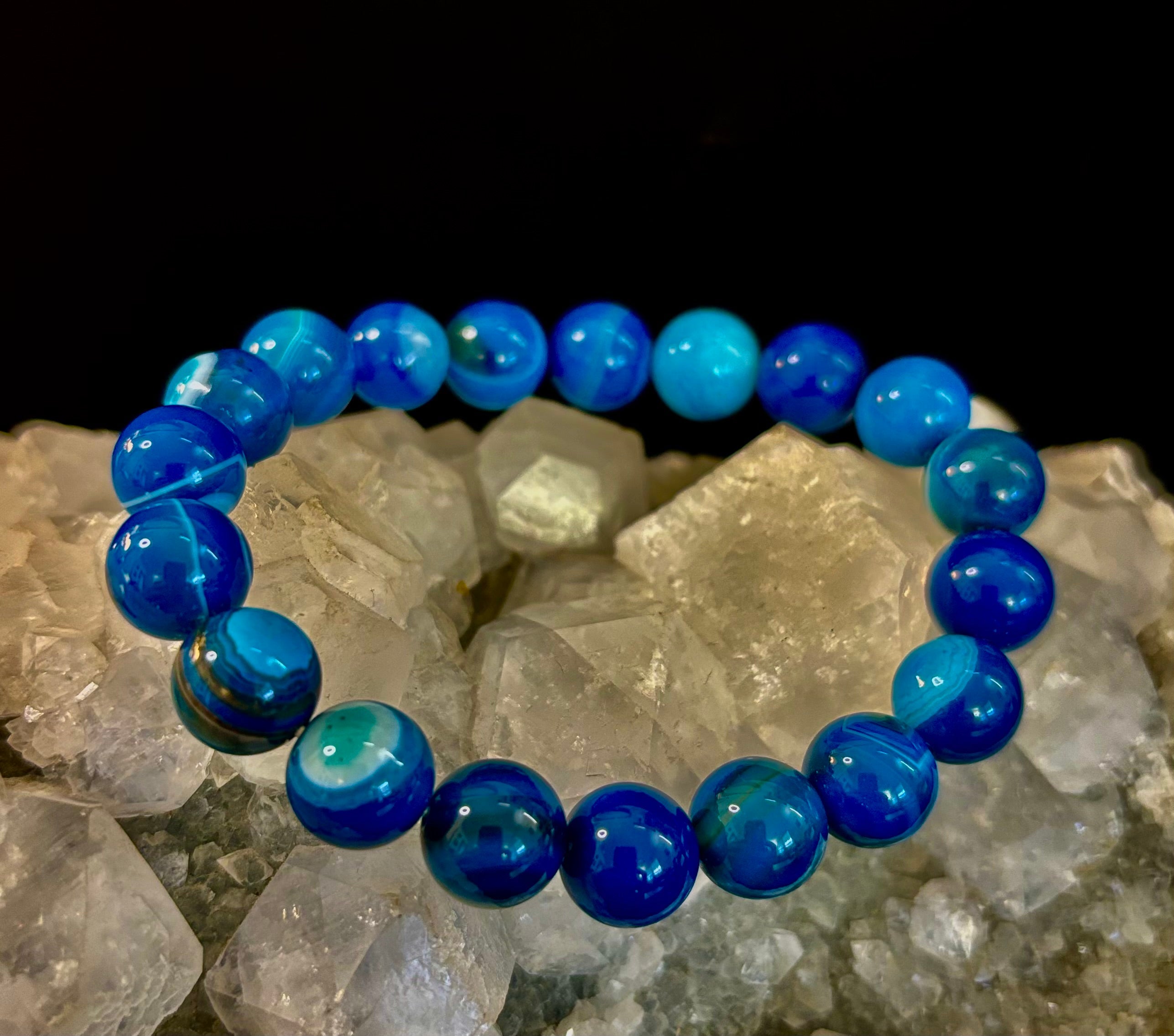 Blue Striped Agate Reiki-Infused Healing & Calm Bracelet (Medium Wrists) | | Wiccan Center