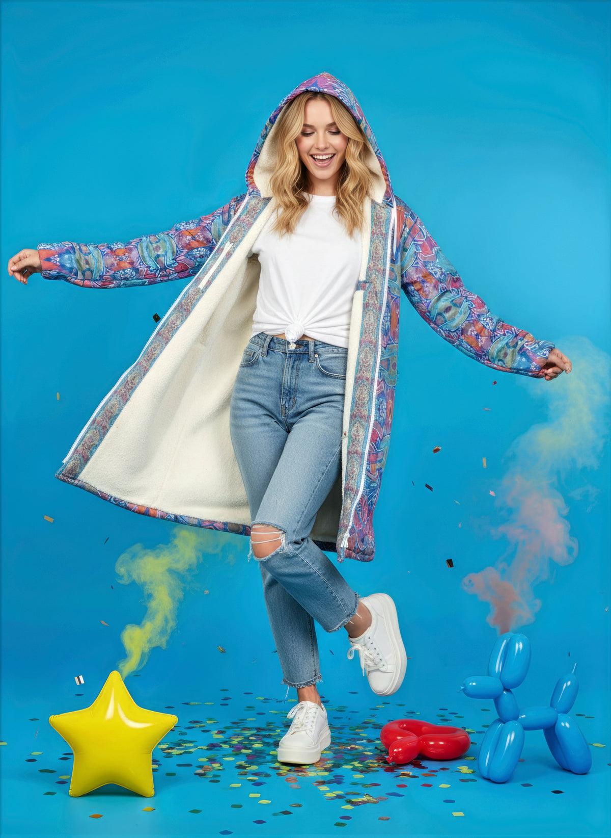 Electric Totem Cuddle Coat | Unisex Minky Sherpa Lined Coat with Hood, Zipper and Pockets | Women and Mens Festival Coat | Mountain Fashion | Zipper Cloak - AOP | Wiccan Center