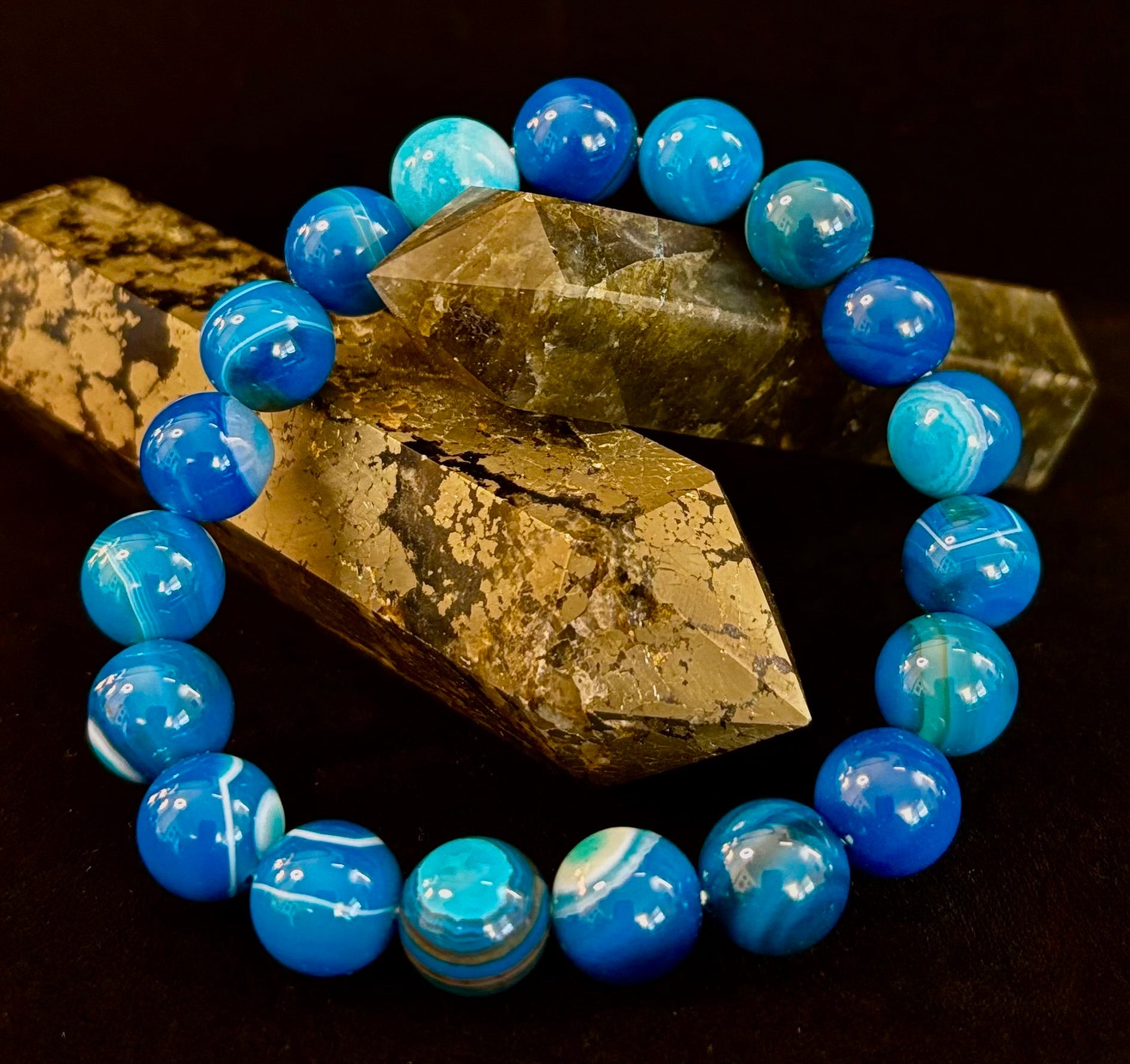 Blue Striped Agate Reiki-Infused Healing & Calm Bracelet (Medium Wrists) | | Wiccan Center