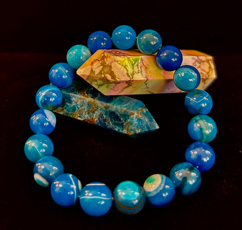 Blue Striped Agate Reiki-Infused Healing & Calm Bracelet (Medium Wrists) | | Wiccan Center