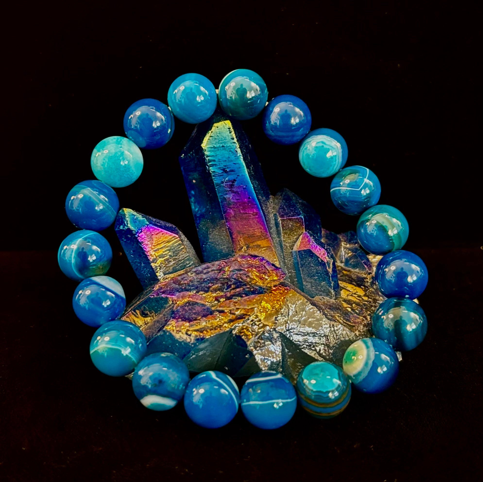 Blue Striped Agate Reiki-Infused Healing & Calm Bracelet (Medium Wrists) | | Wiccan Center