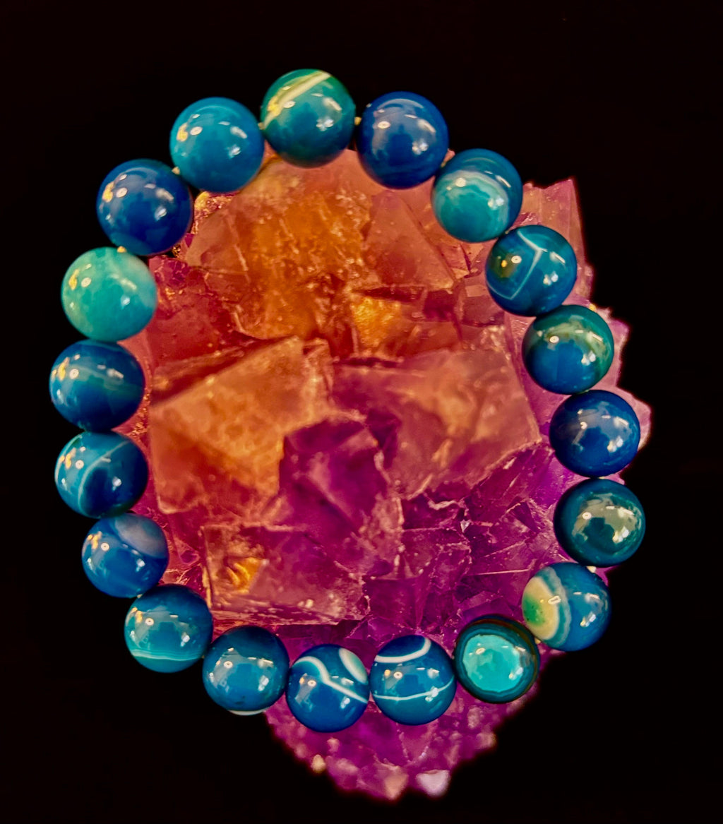 Blue Striped Agate Reiki-Infused Healing & Calm Bracelet (Medium Wrists) | | Wiccan Center