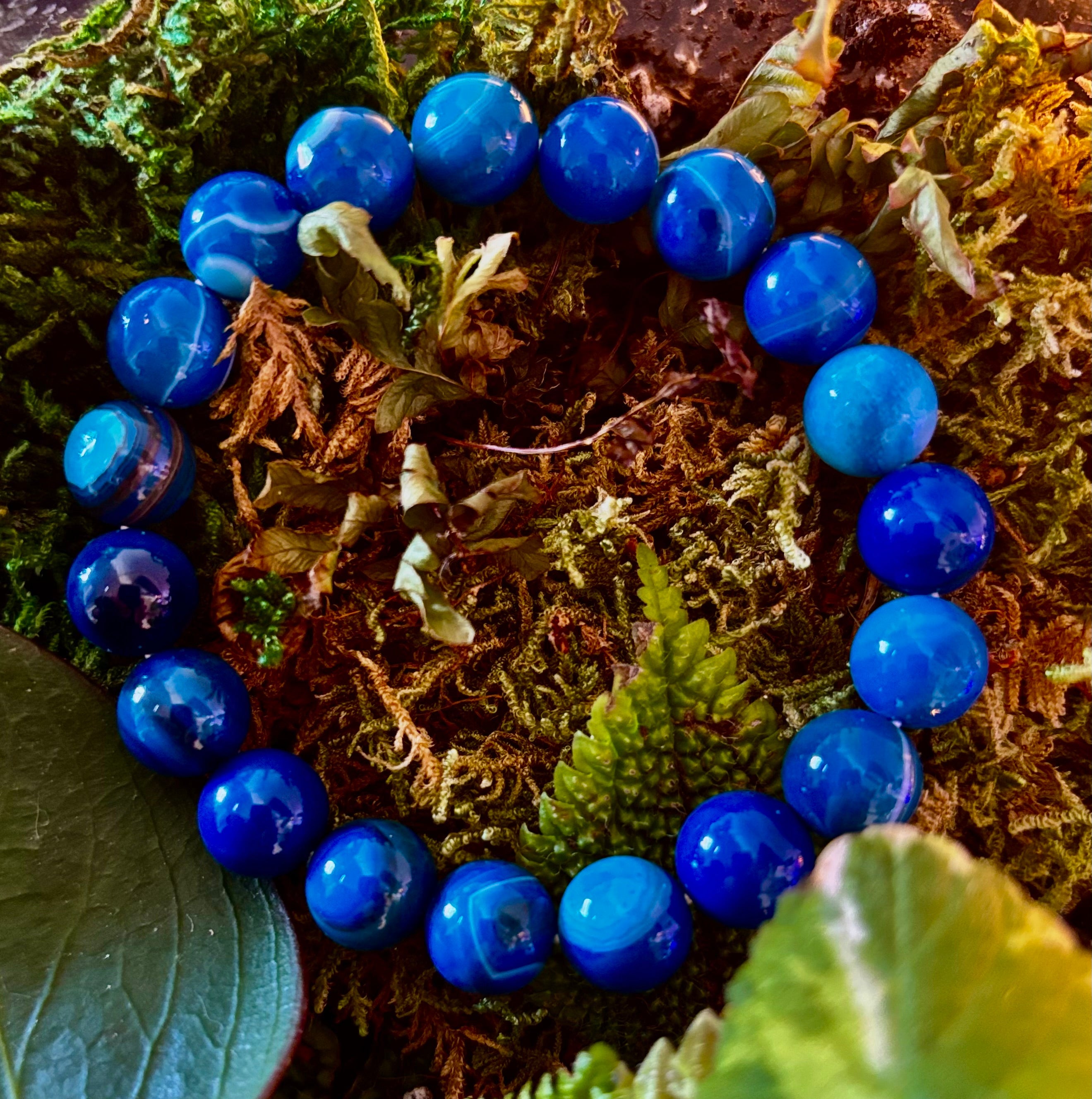 Blue Striped Agate Reiki-Infused Healing & Calm Bracelet (Medium Wrists) | | Wiccan Center