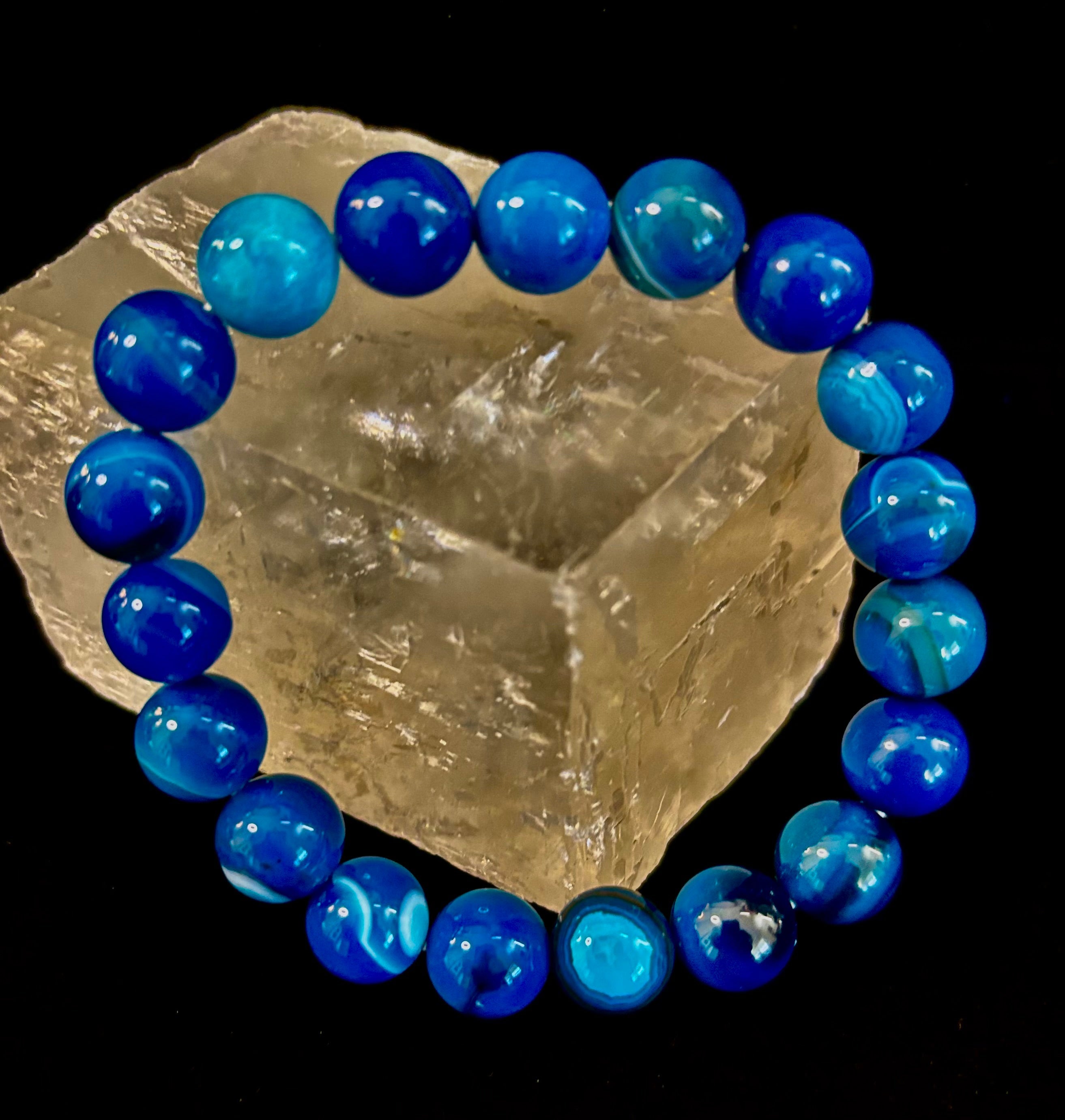Blue Striped Agate Reiki-Infused Healing & Calm Bracelet (Medium Wrists) | | Wiccan Center