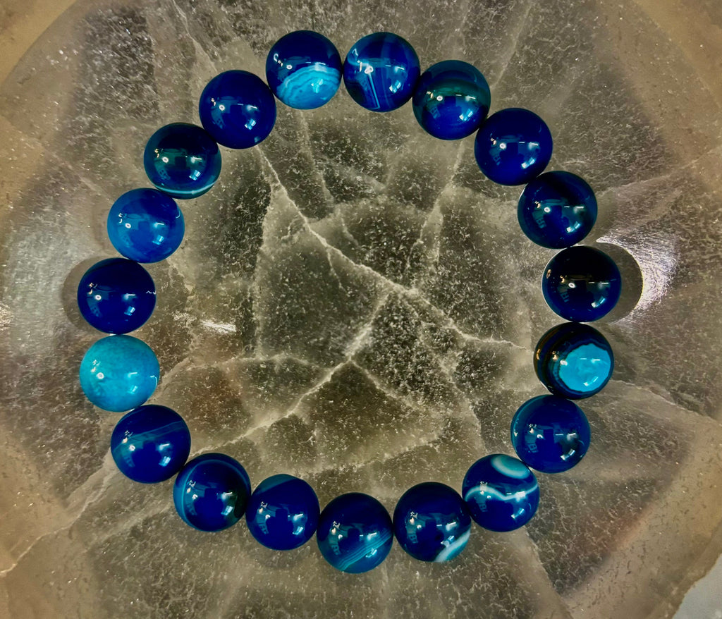 Blue Striped Agate Reiki-Infused Healing & Calm Bracelet (Medium Wrists) | | Wiccan Center