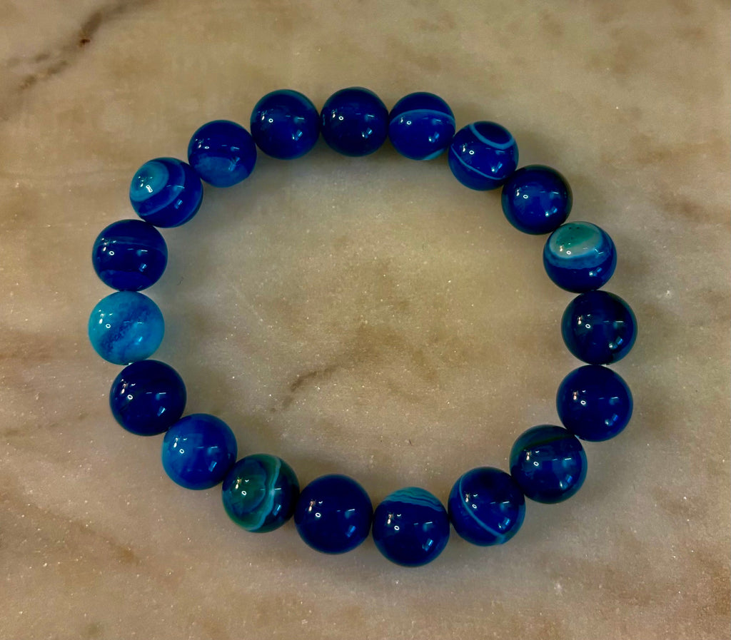 Blue Striped Agate Reiki-Infused Healing & Calm Bracelet (Medium Wrists) | | Wiccan Center