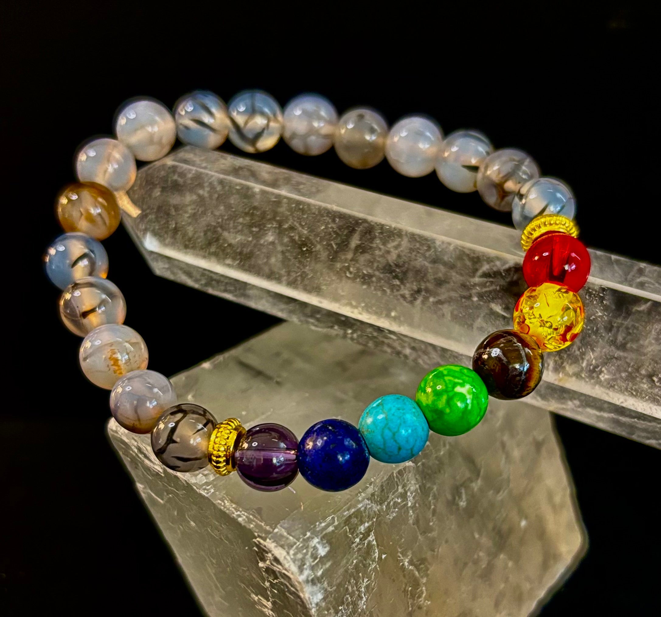 Dragon Vein Agate 7-Chakra Balance Bracelet – Protection, Strength & Energy Flow | | Wiccan Center