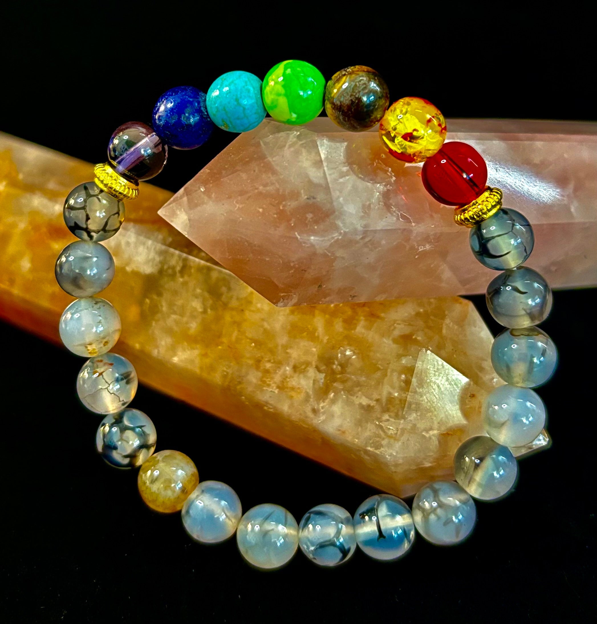 Dragon Vein Agate 7-Chakra Balance Bracelet – Protection, Strength & Energy Flow | | Wiccan Center