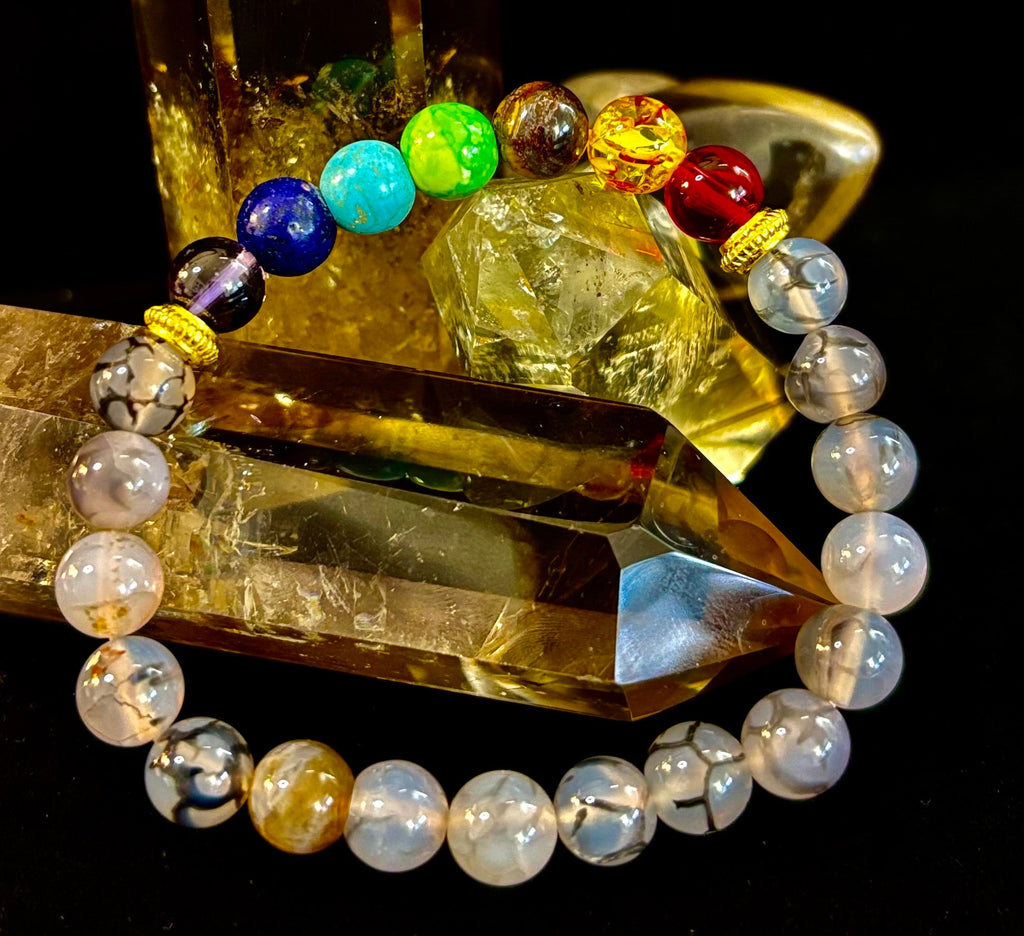 Dragon Vein Agate 7-Chakra Balance Bracelet – Protection, Strength & Energy Flow | | Wiccan Center