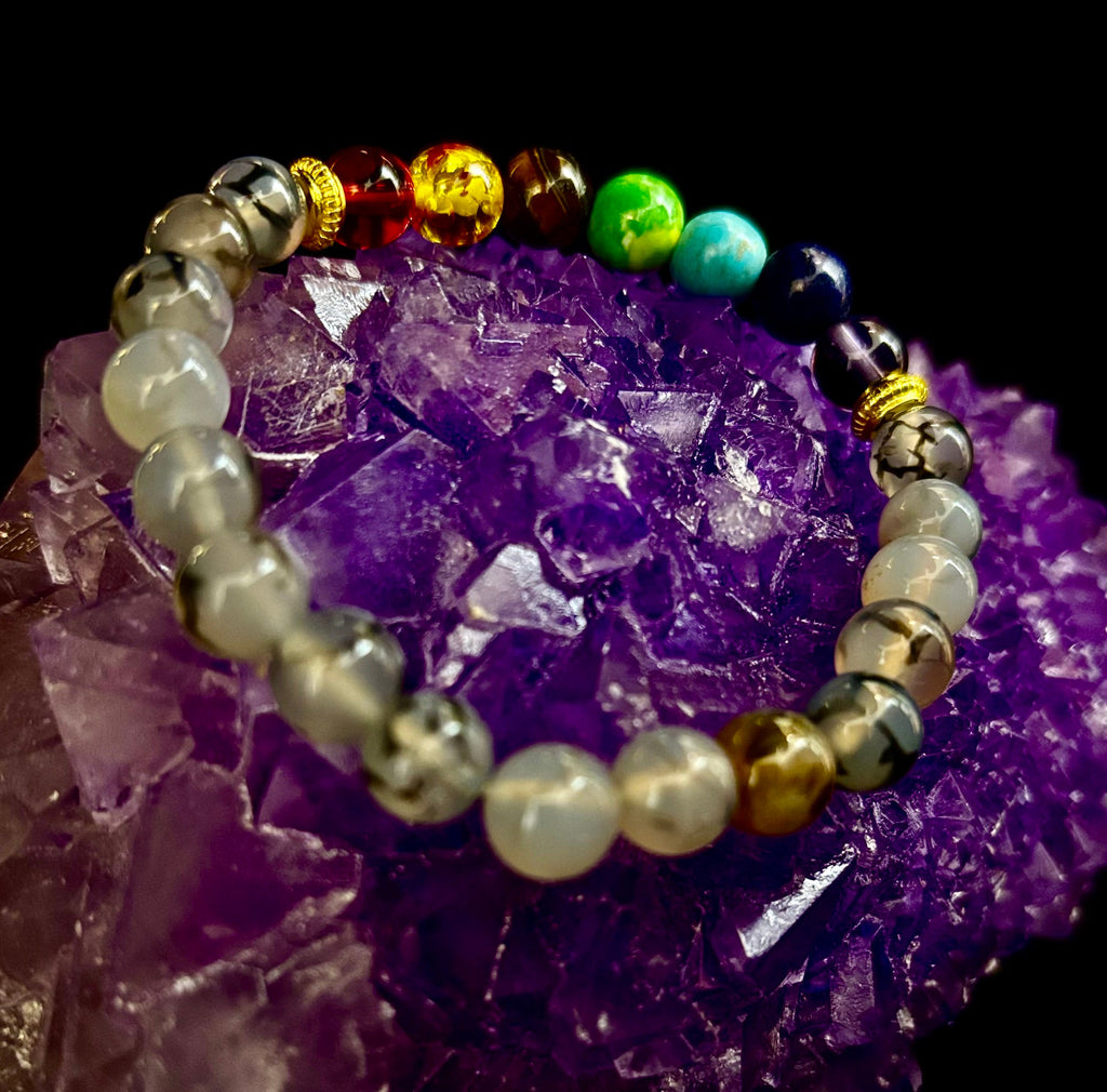 Dragon Vein Agate 7-Chakra Balance Bracelet – Protection, Strength & Energy Flow | | Wiccan Center
