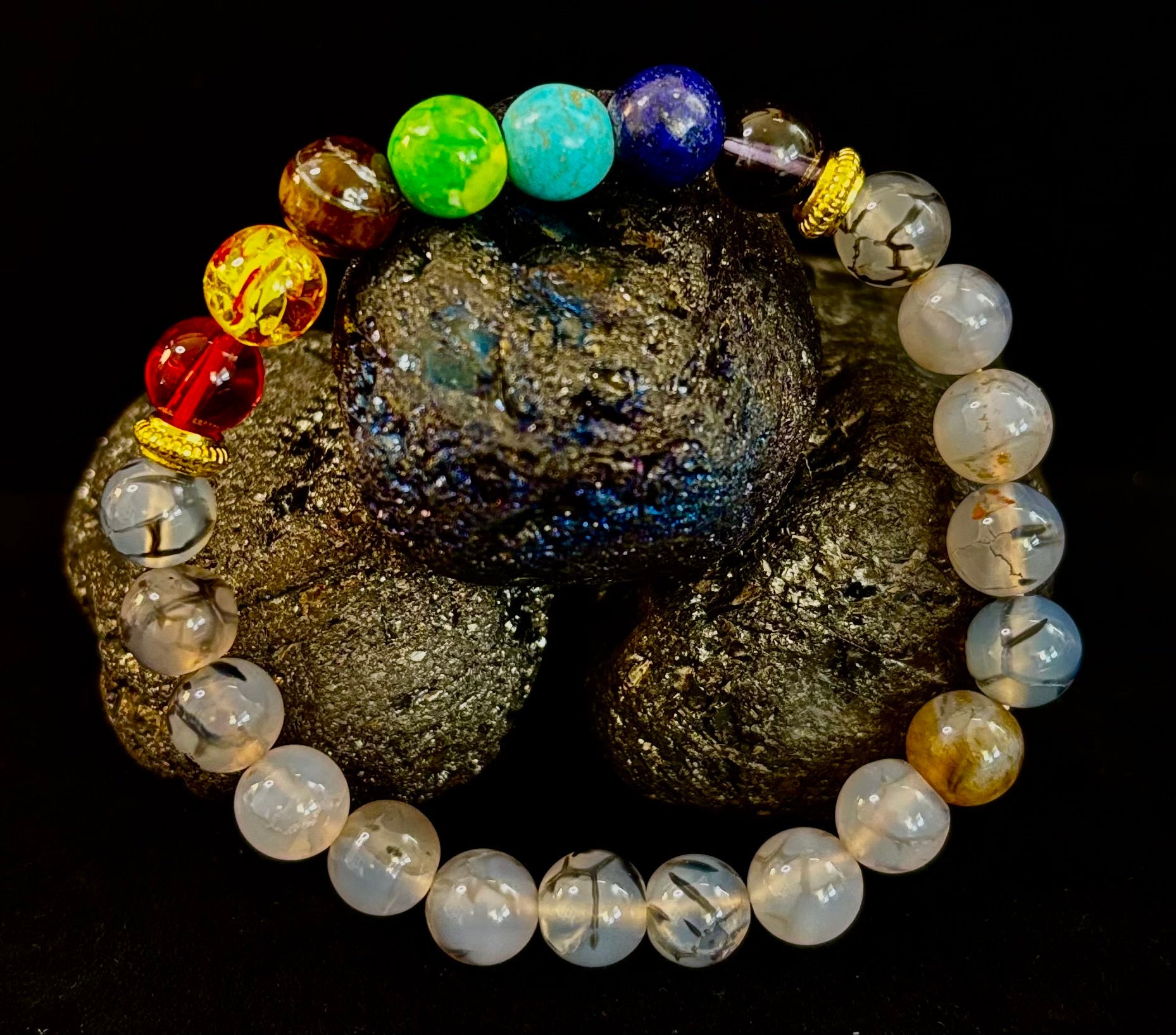 Dragon Vein Agate 7-Chakra Balance Bracelet – Protection, Strength & Energy Flow | | Wiccan Center