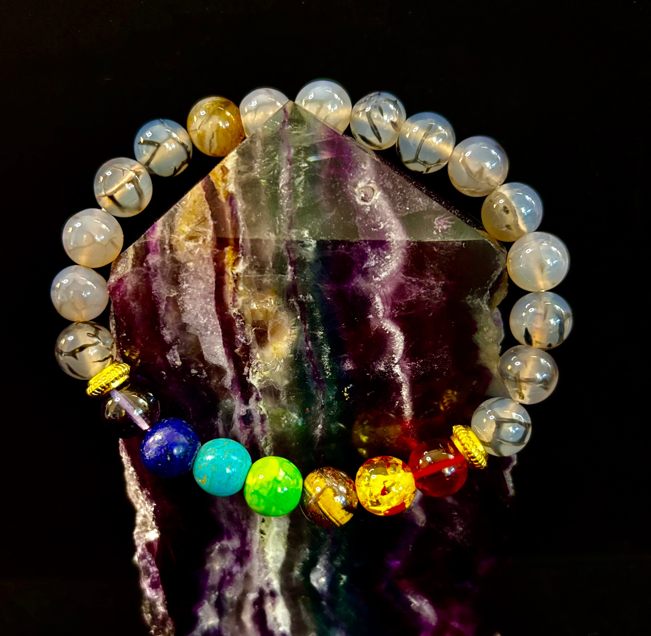 Dragon Vein Agate 7-Chakra Balance Bracelet – Protection, Strength & Energy Flow | | Wiccan Center