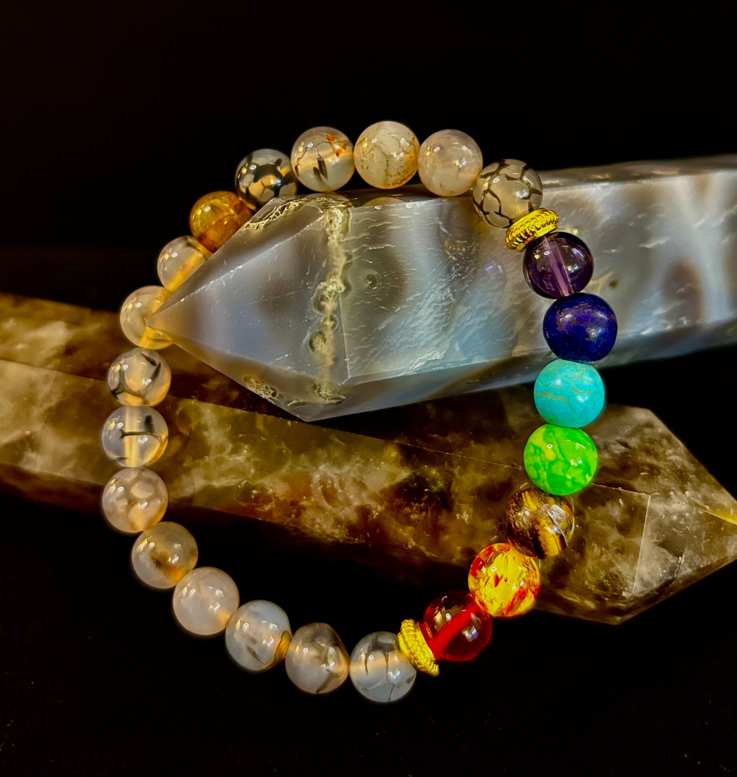 Dragon Vein Agate 7-Chakra Balance Bracelet – Protection, Strength & Energy Flow | | Wiccan Center