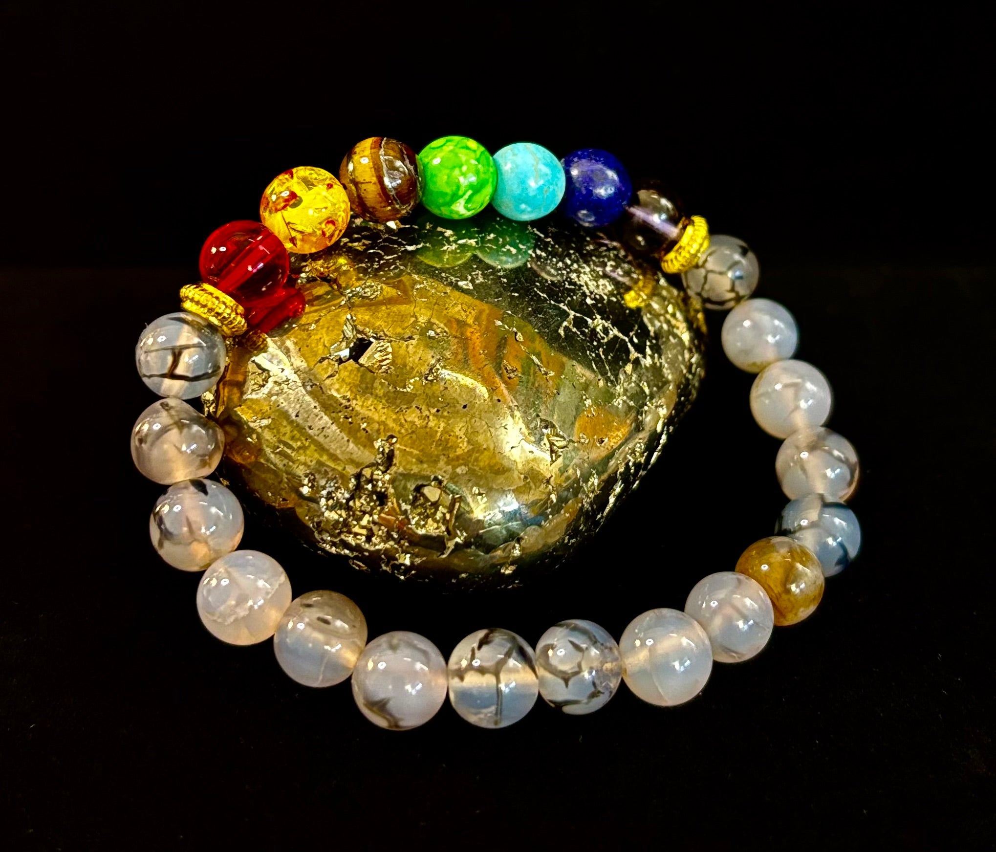 Dragon Vein Agate 7-Chakra Balance Bracelet – Protection, Strength & Energy Flow | | Wiccan Center