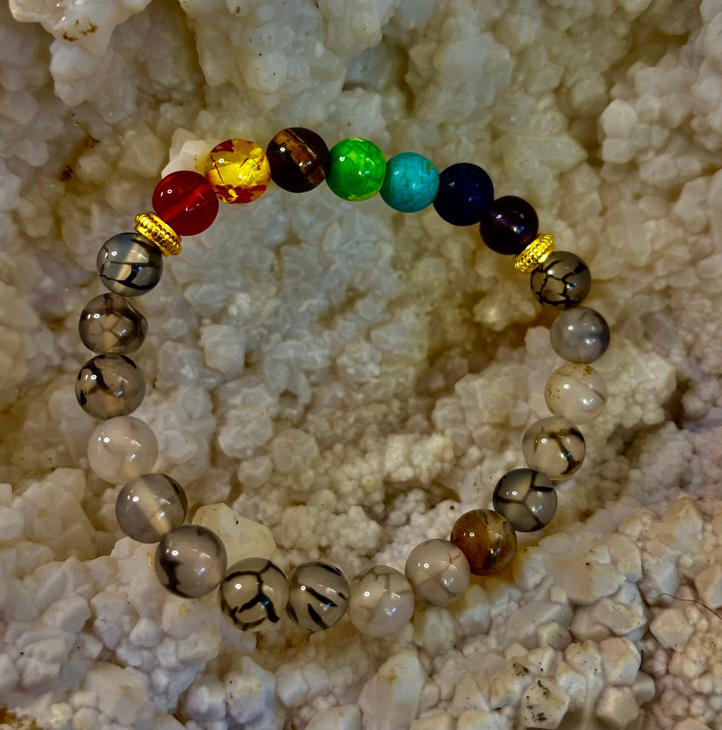 Dragon Vein Agate 7-Chakra Balance Bracelet – Protection, Strength & Energy Flow | | Wiccan Center