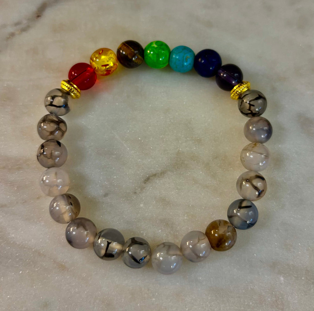Dragon Vein Agate 7-Chakra Balance Bracelet – Protection, Strength & Energy Flow | | Wiccan Center
