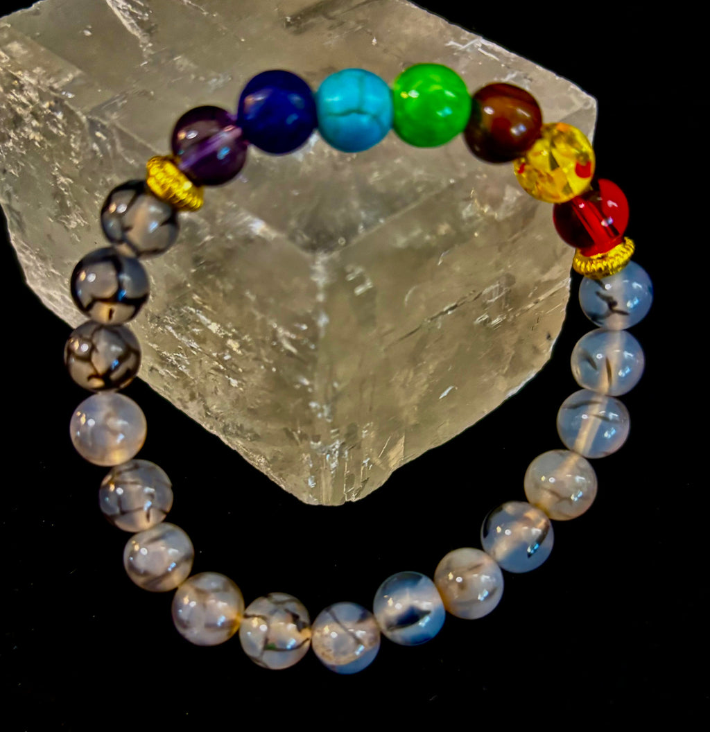 Dragon Vein Agate 7-Chakra Balance Bracelet – Protection, Strength & Energy Flow | | Wiccan Center