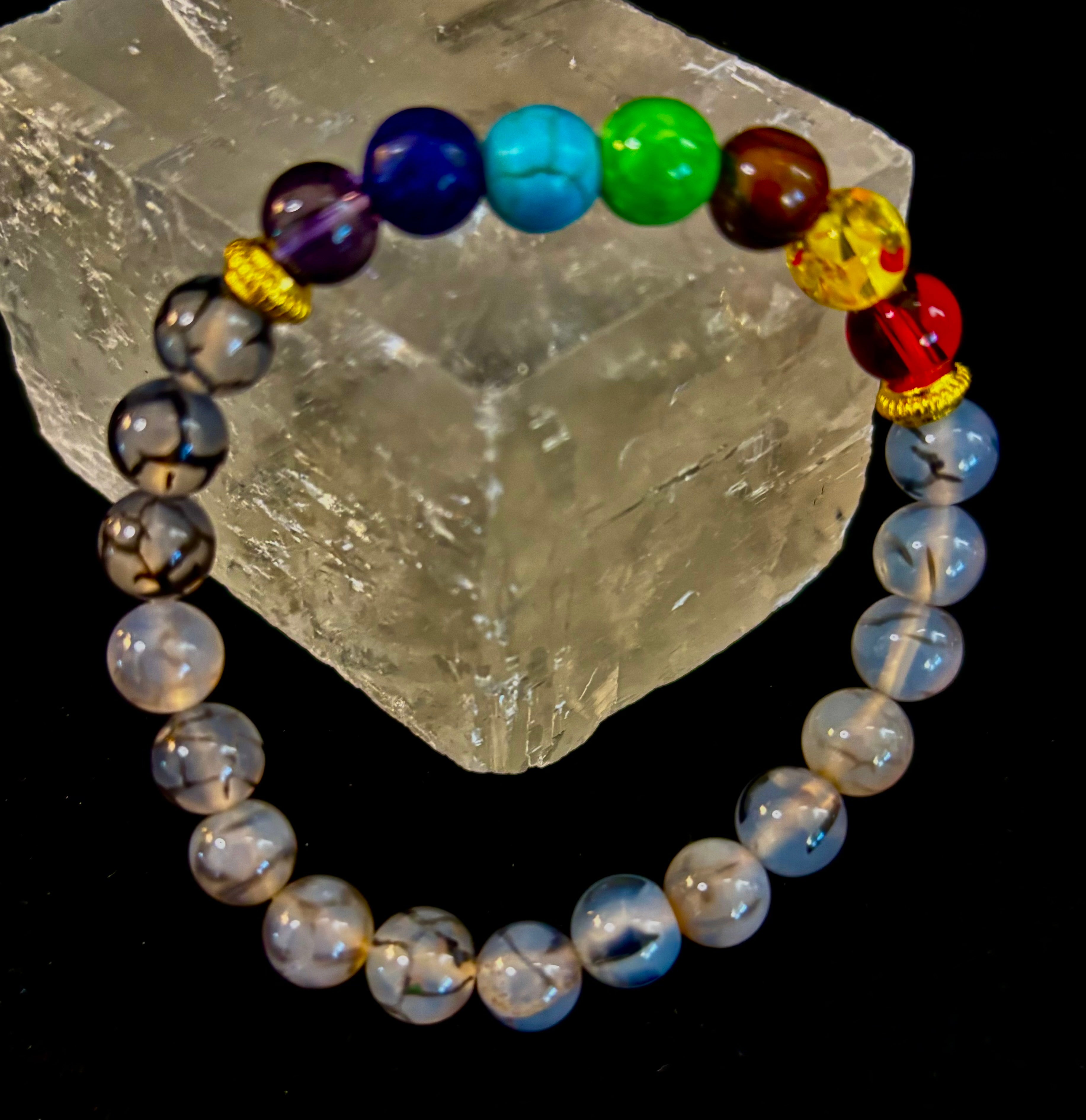 Dragon Vein Agate 7-Chakra Balance Bracelet – Protection, Strength & Energy Flow | | Wiccan Center