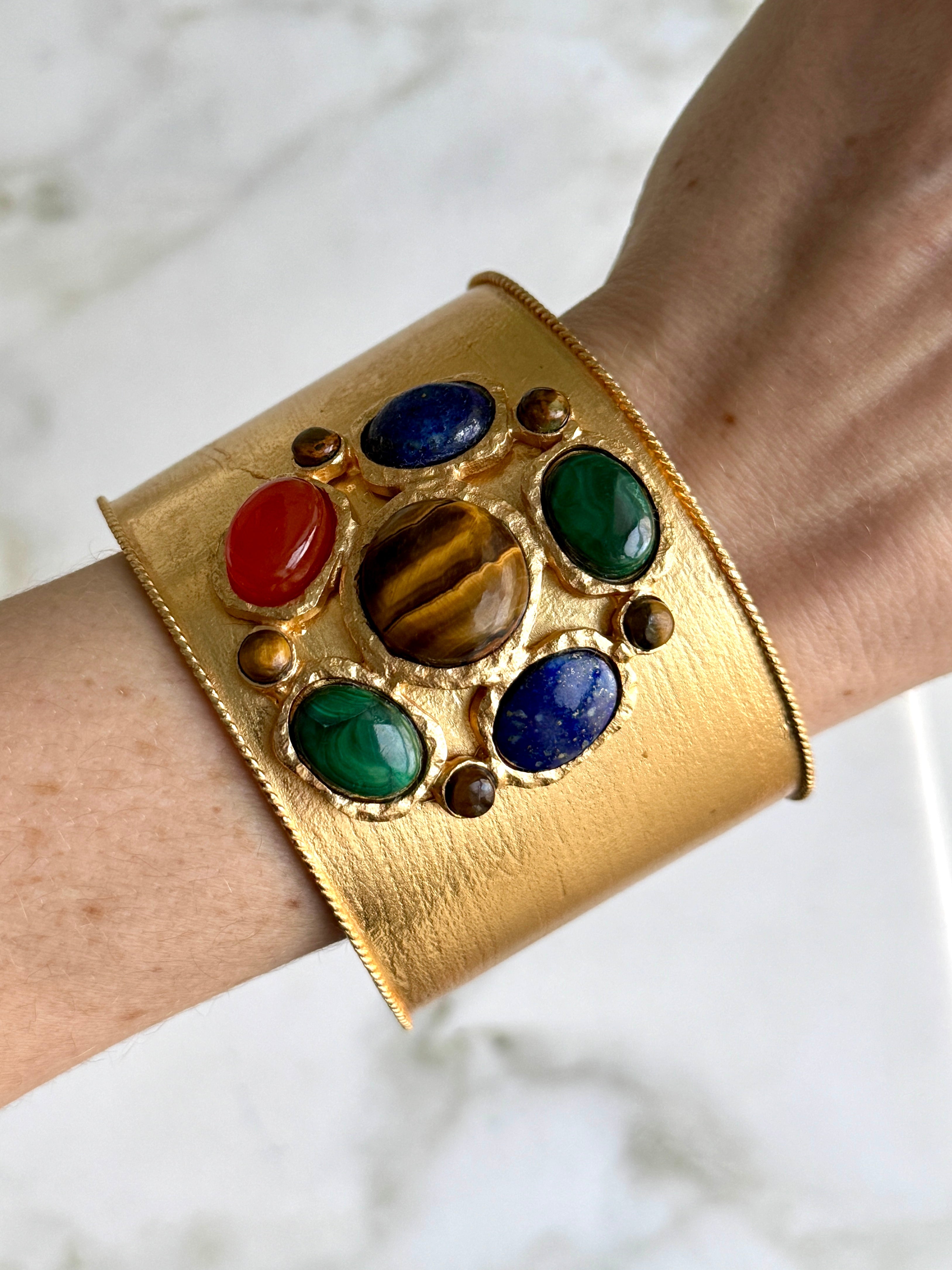 French Tiger's Eye Malachite Gold Cuff Pre Order