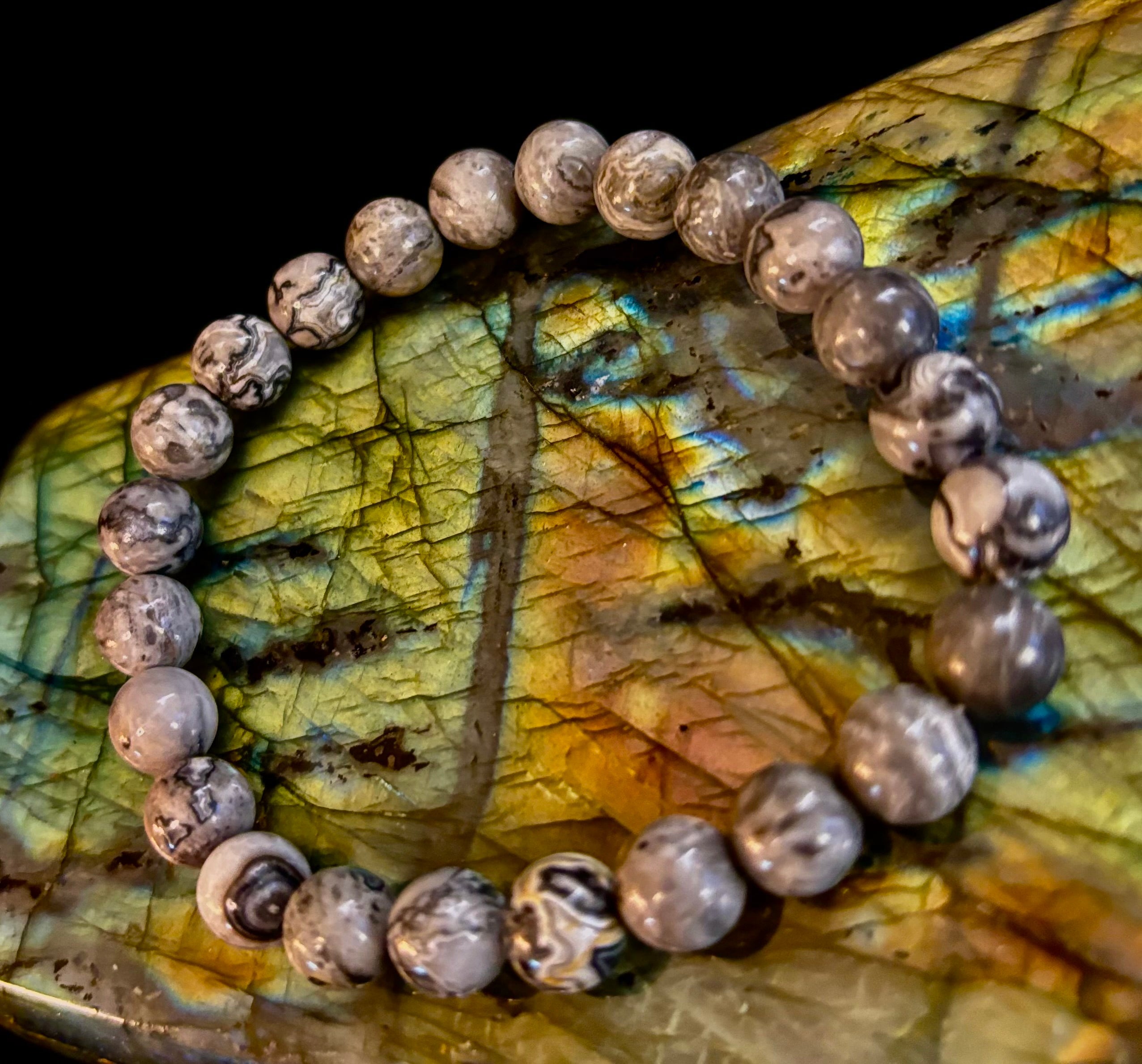 Wavy Lace Jasper 8mm Reiki-Infused Manifestation & Grounding Bracelet (Medium-Large Wrists) | | Wiccan Center