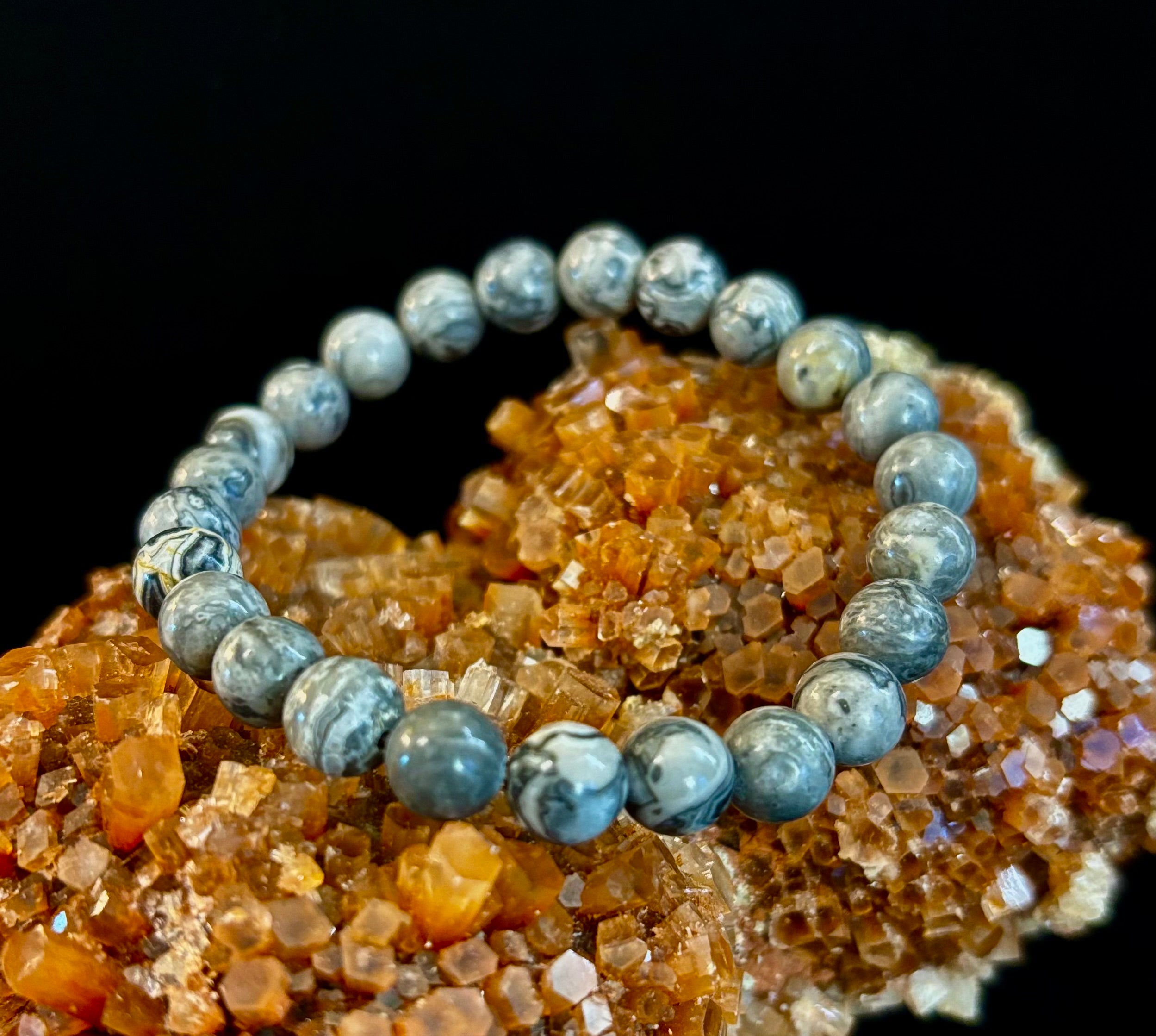 Wavy Lace Jasper 8mm Reiki-Infused Manifestation & Grounding Bracelet (Medium-Large Wrists) | | Wiccan Center
