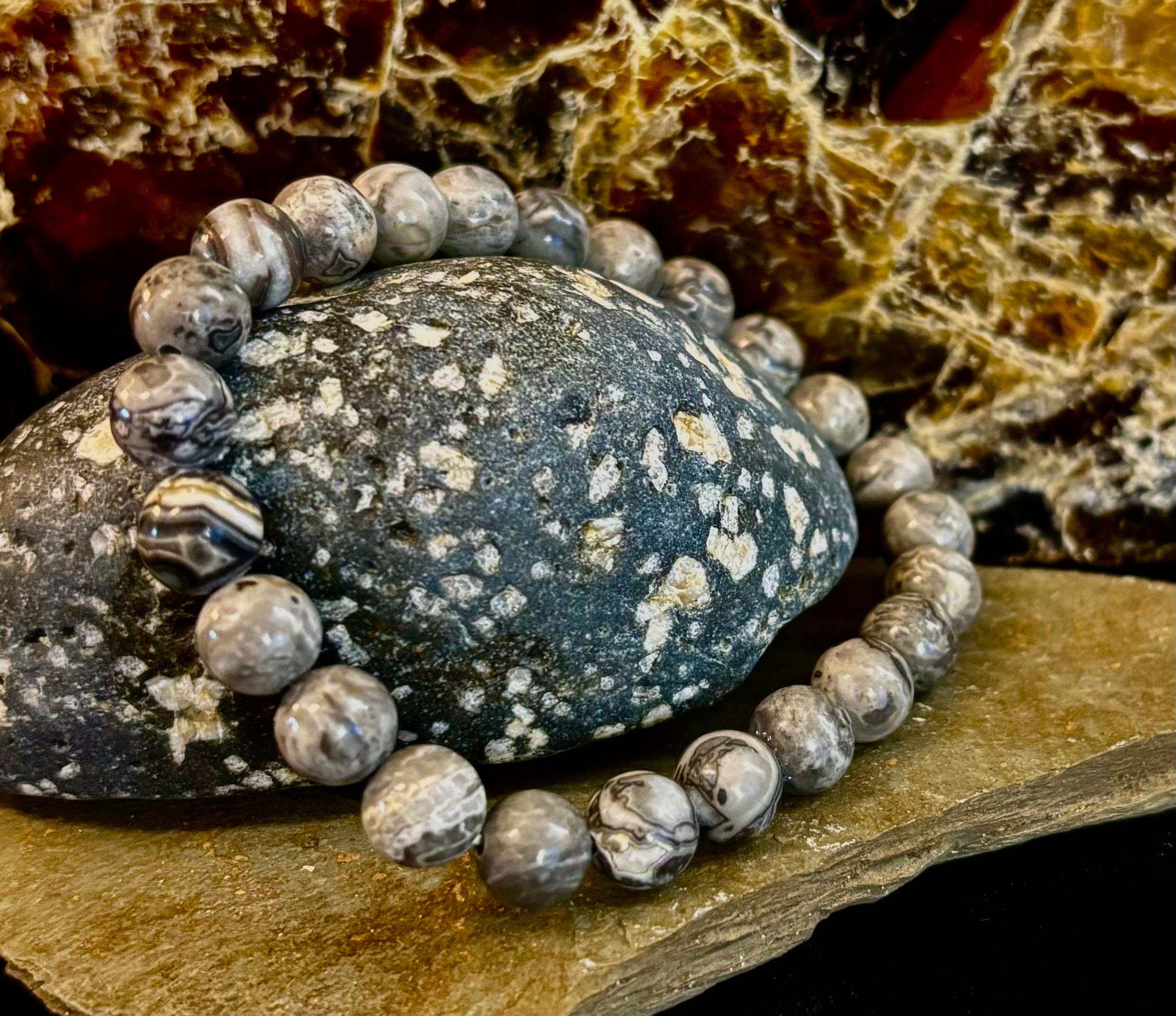 Wavy Lace Jasper 8mm Reiki-Infused Manifestation & Grounding Bracelet (Medium-Large Wrists) | | Wiccan Center