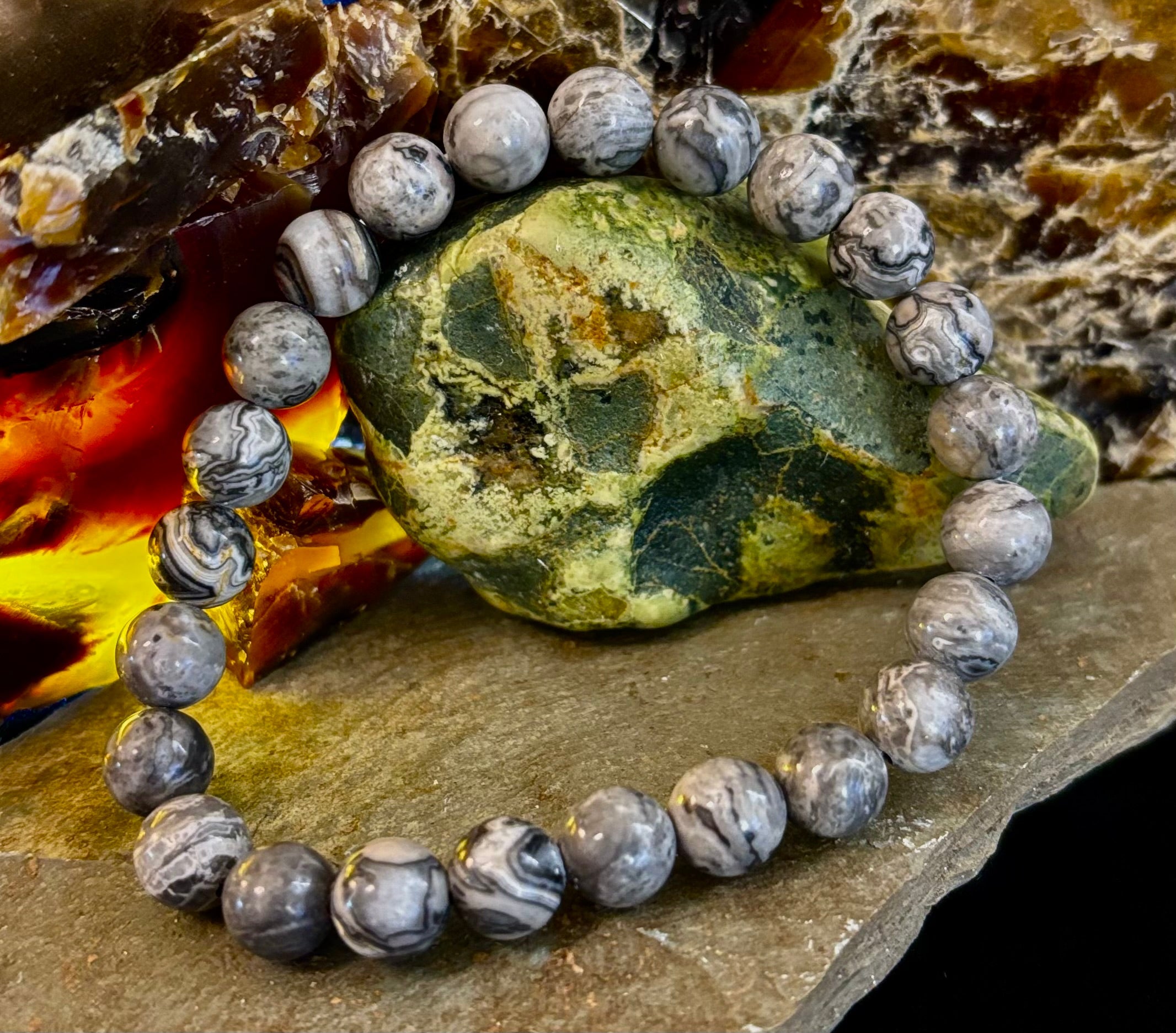 Wavy Lace Jasper 8mm Reiki-Infused Manifestation & Grounding Bracelet (Medium-Large Wrists) | | Wiccan Center