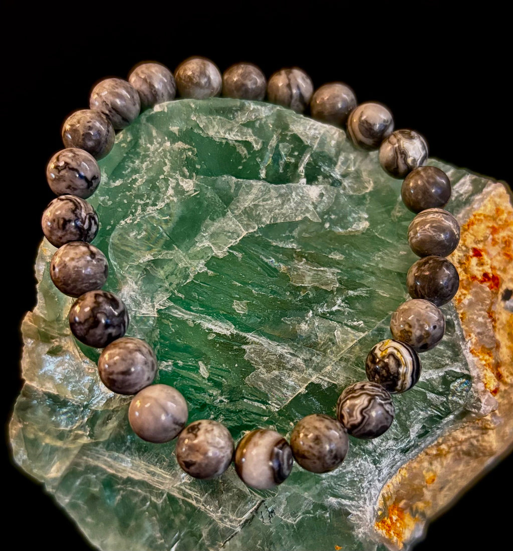 Wavy Lace Jasper 8mm Reiki-Infused Manifestation & Grounding Bracelet (Medium-Large Wrists) | | Wiccan Center
