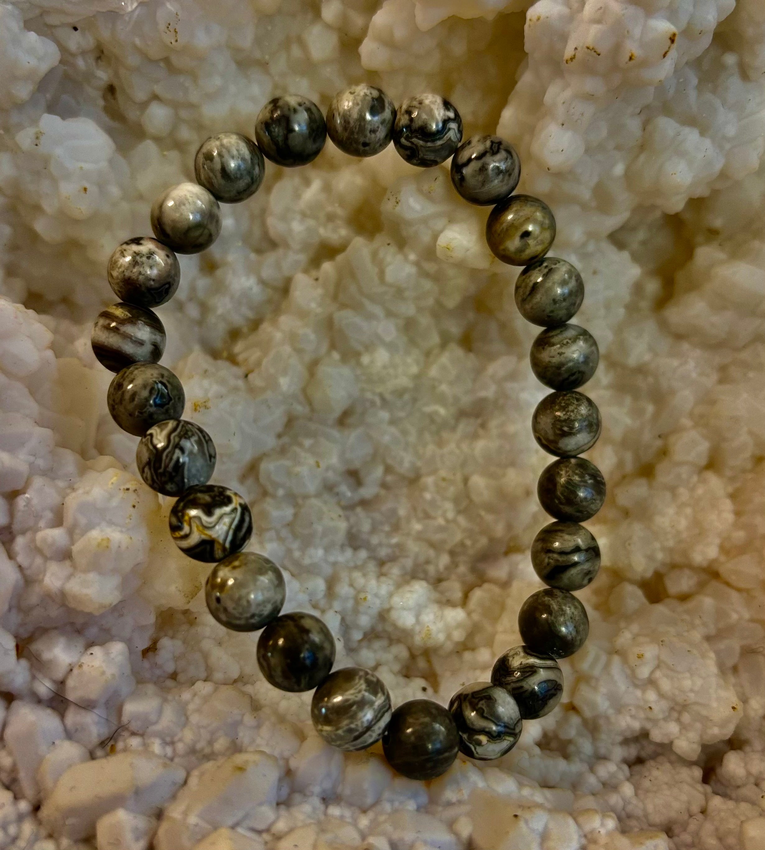 Wavy Lace Jasper 8mm Reiki-Infused Manifestation & Grounding Bracelet (Medium-Large Wrists) | | Wiccan Center