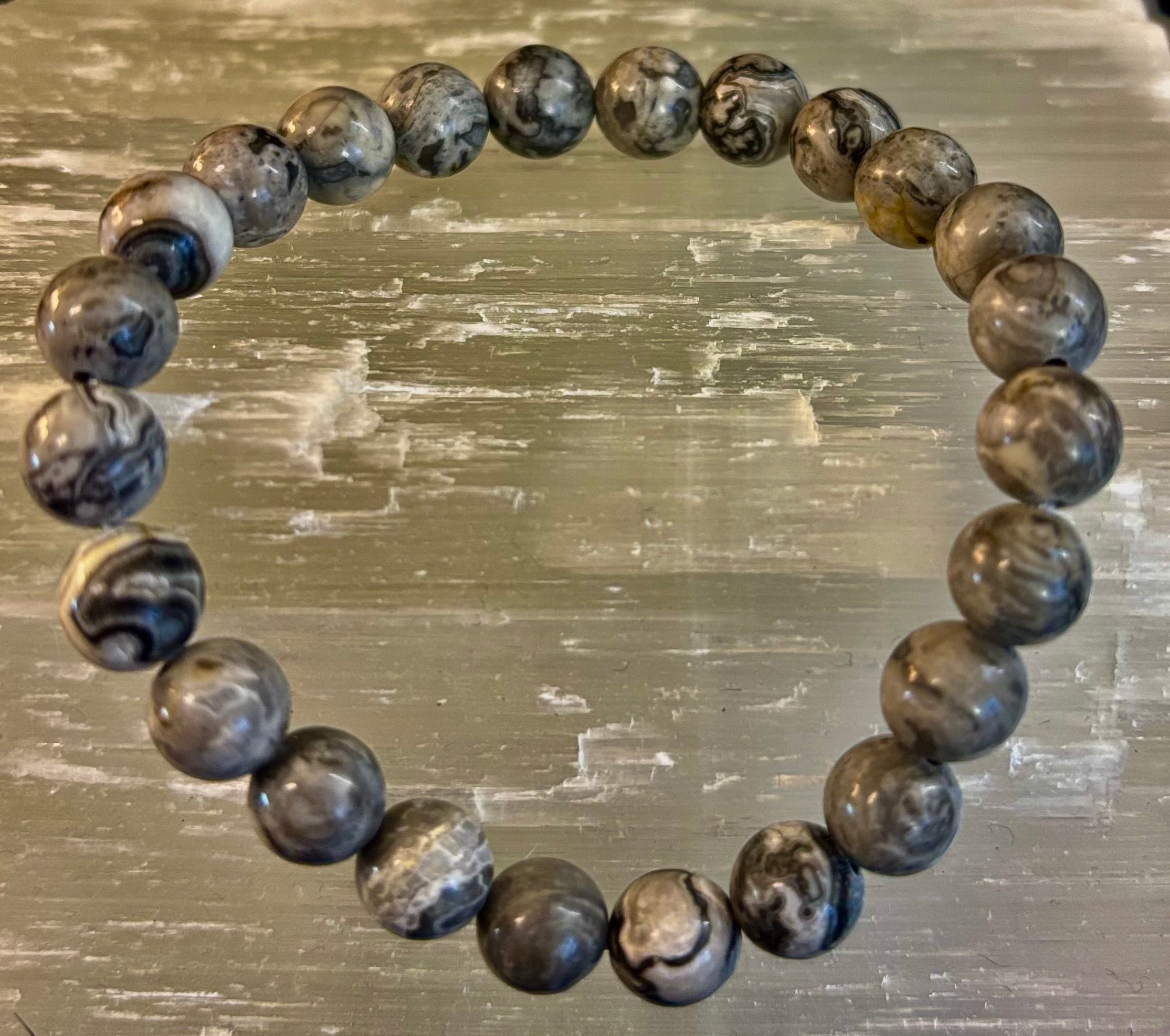 Wavy Lace Jasper 8mm Reiki-Infused Manifestation & Grounding Bracelet (Medium-Large Wrists) | | Wiccan Center