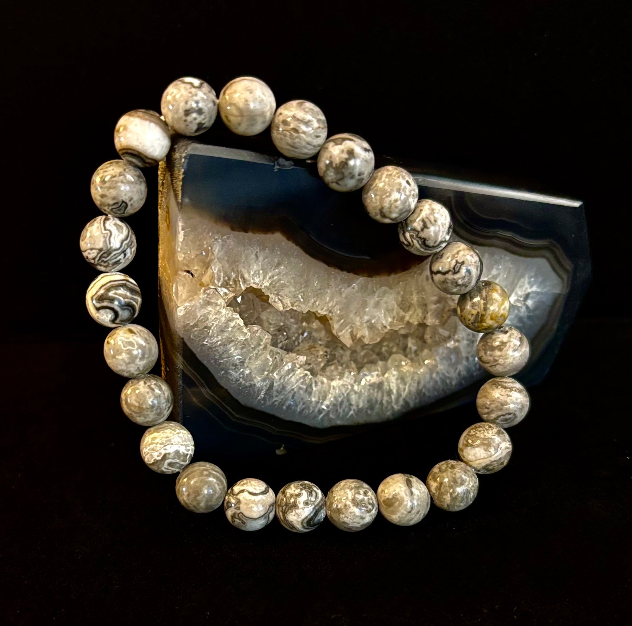 Wavy Lace Jasper 8mm Reiki-Infused Manifestation & Grounding Bracelet (Medium-Large Wrists) | | Wiccan Center