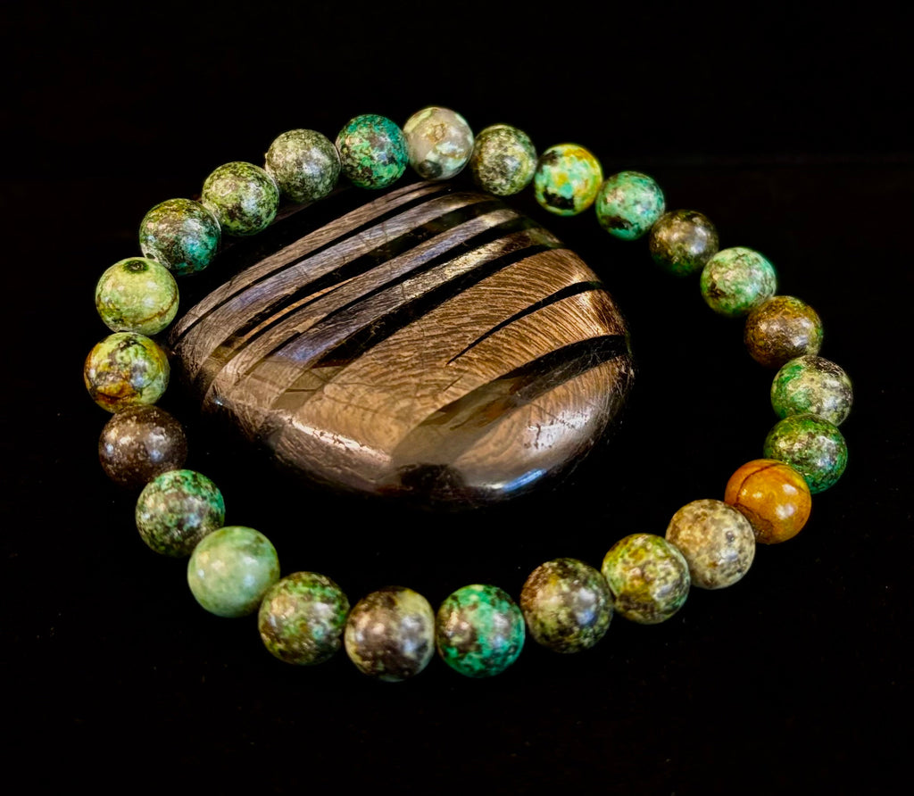 African Turquoise 8mm Reiki-Infused Growth & Manifestation Bracelet (Medium-Large Wrists) | | Wiccan Center