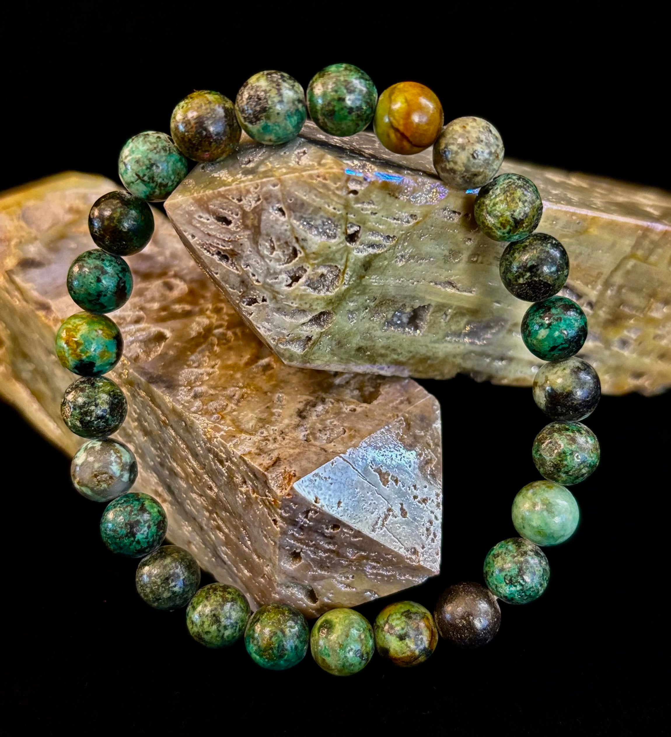 African Turquoise 8mm Reiki-Infused Growth & Manifestation Bracelet (Medium-Large Wrists) | | Wiccan Center