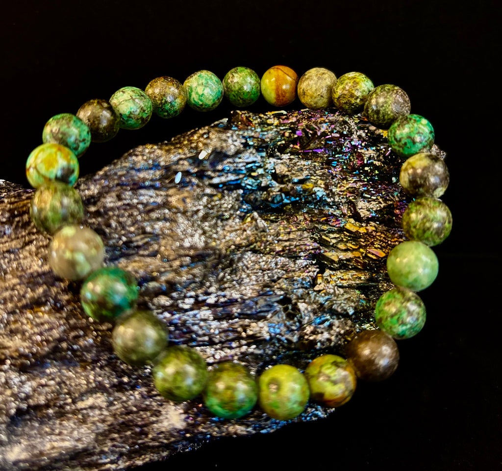 African Turquoise 8mm Reiki-Infused Growth & Manifestation Bracelet (Medium-Large Wrists) | | Wiccan Center