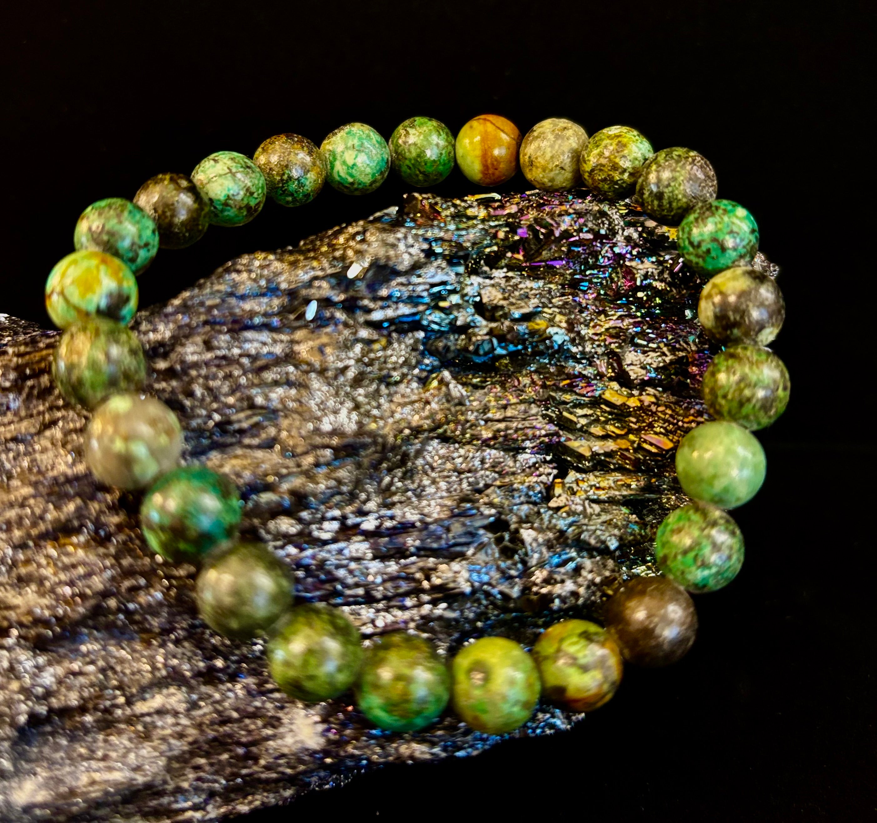 African Turquoise 8mm Reiki-Infused Growth & Manifestation Bracelet (Medium-Large Wrists) | | Wiccan Center