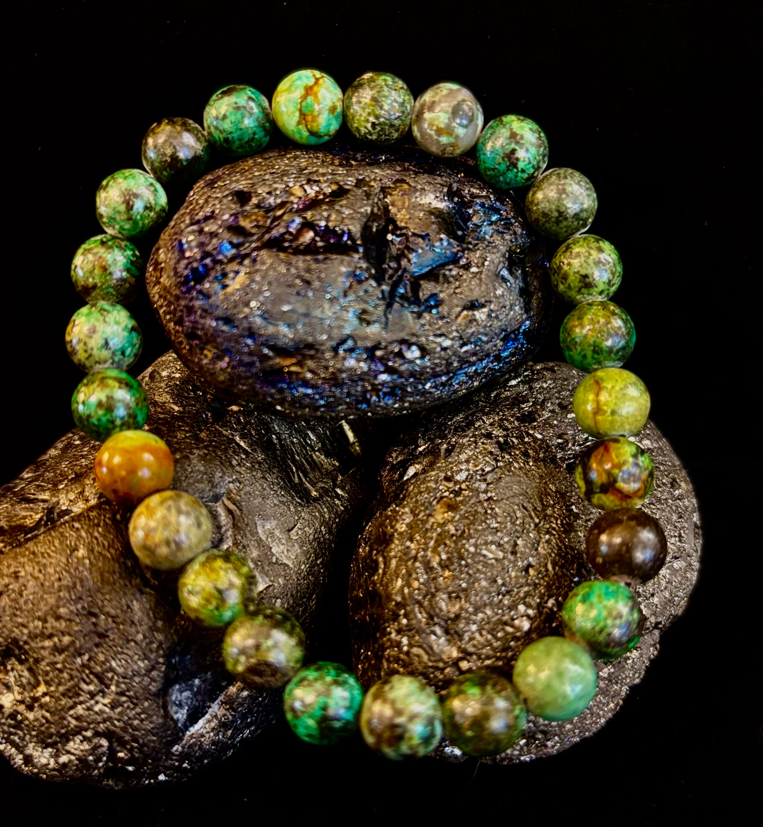 African Turquoise 8mm Reiki-Infused Growth & Manifestation Bracelet (Medium-Large Wrists) | | Wiccan Center