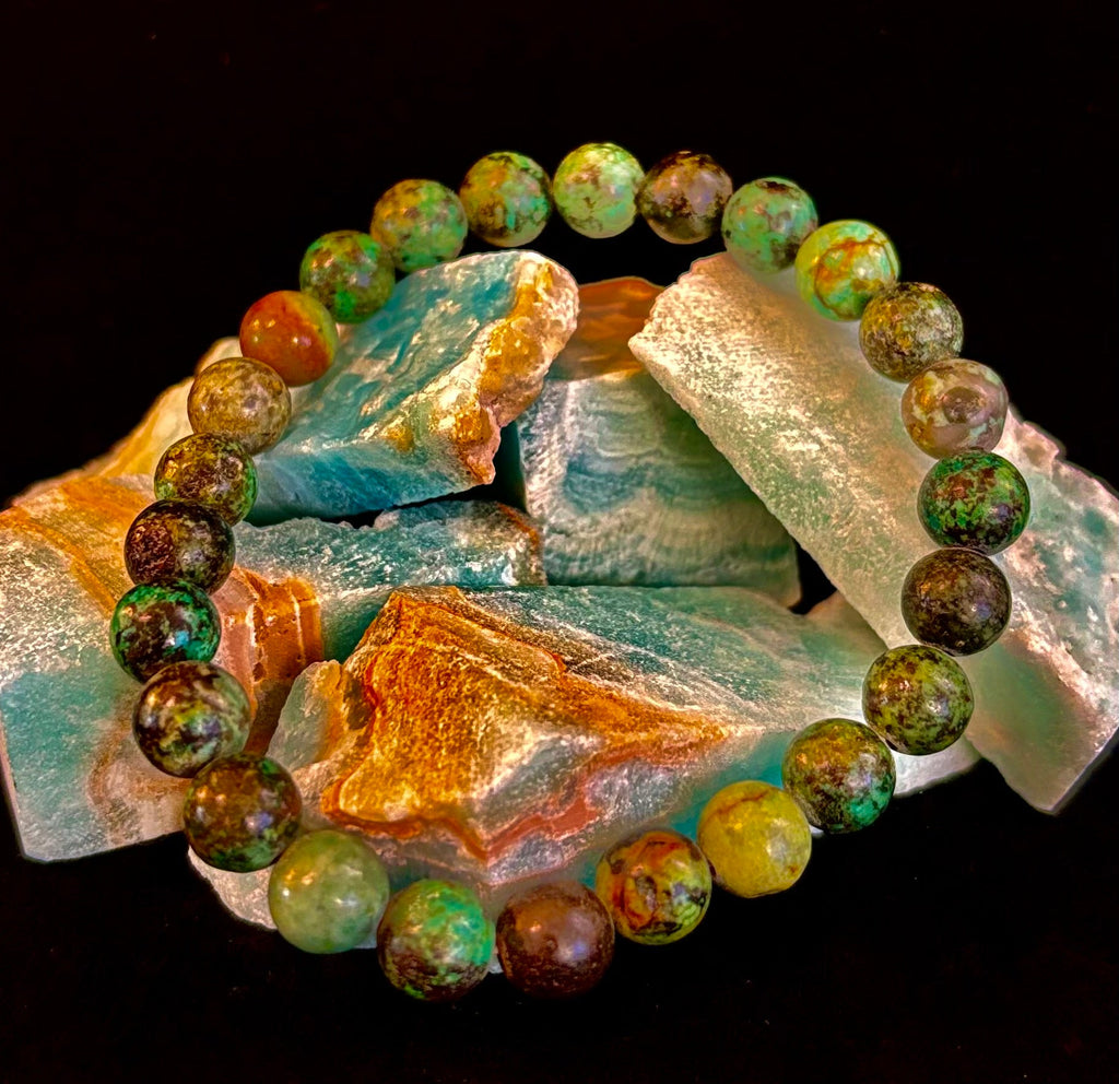 African Turquoise 8mm Reiki-Infused Growth & Manifestation Bracelet (Medium-Large Wrists) | | Wiccan Center
