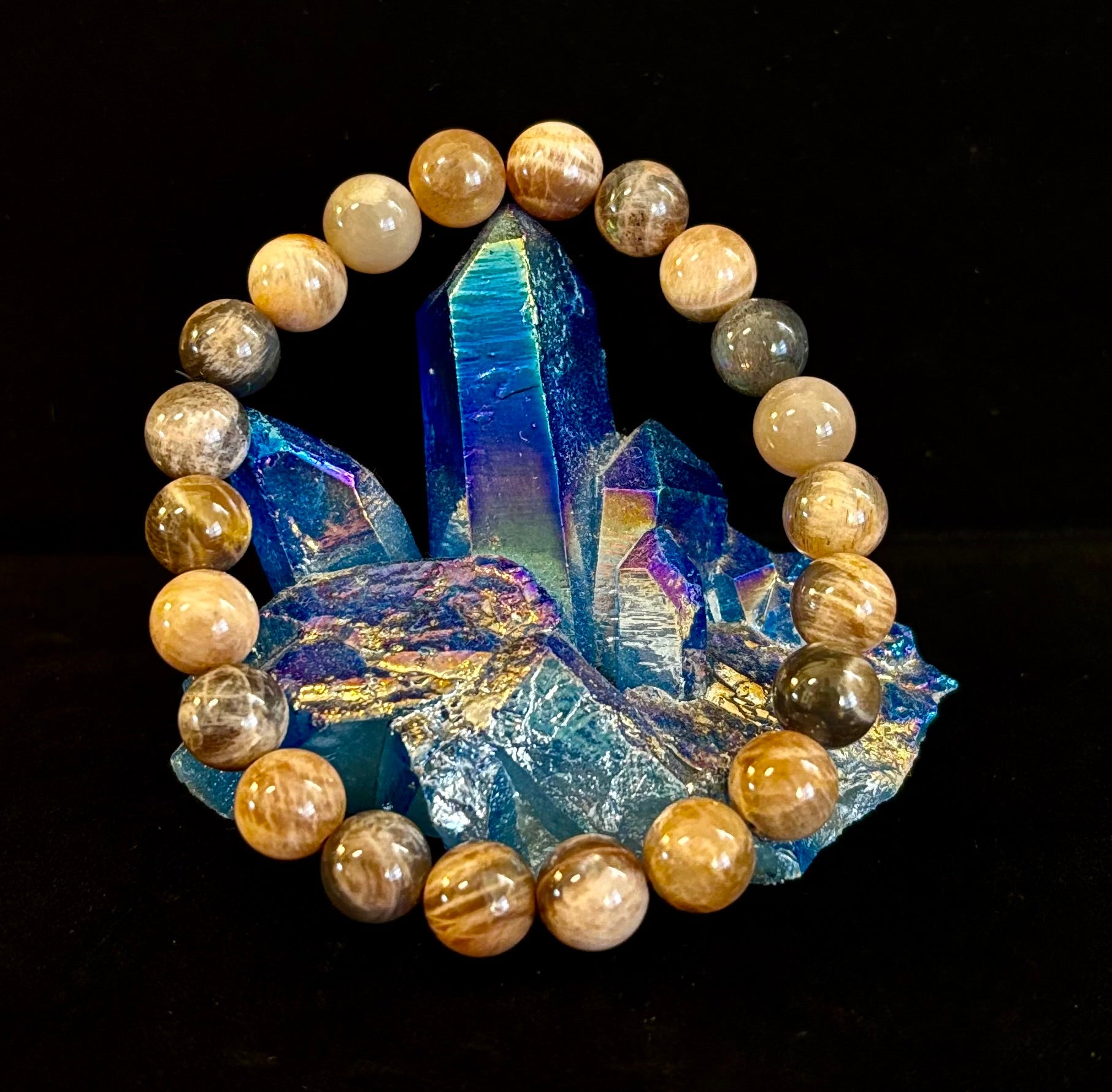 Black Moonstone 8mm Reiki-Infused Intuition & Manifestation Bracelet (Medium-Large Wrists) | | Wiccan Center