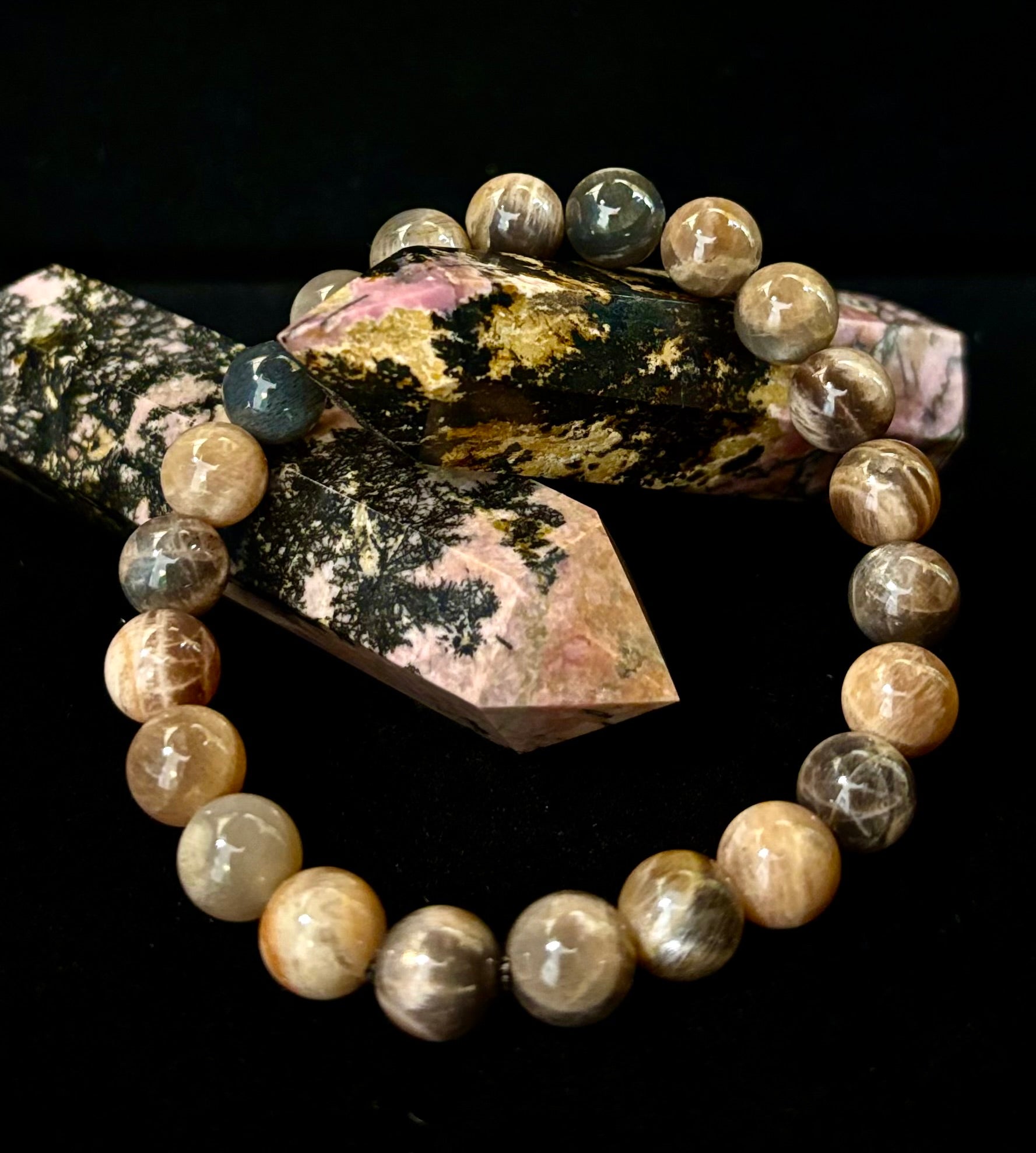 Black Moonstone 8mm Reiki-Infused Intuition & Manifestation Bracelet (Medium-Large Wrists) | | Wiccan Center
