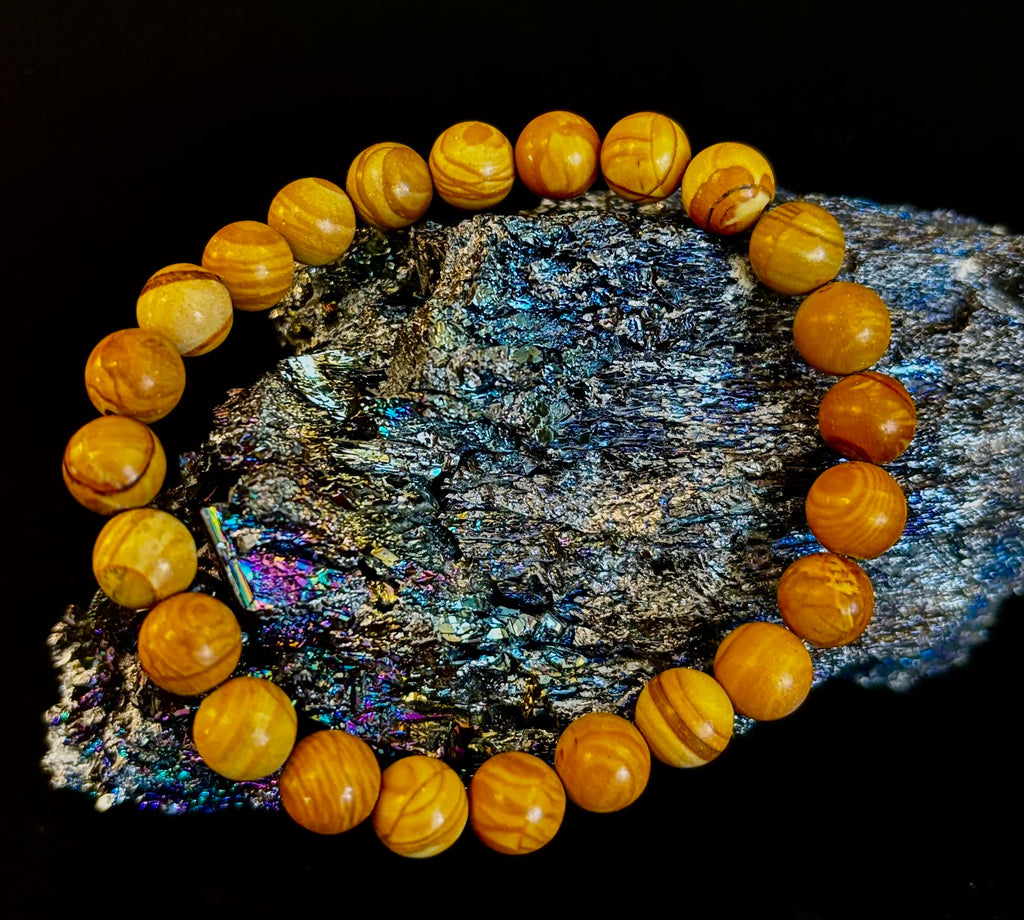 Wood Lace Agate 8mm Reiki-Infused Grounding & Manifestation Bracelet (Medium-Large Wrists) | | Wiccan Center