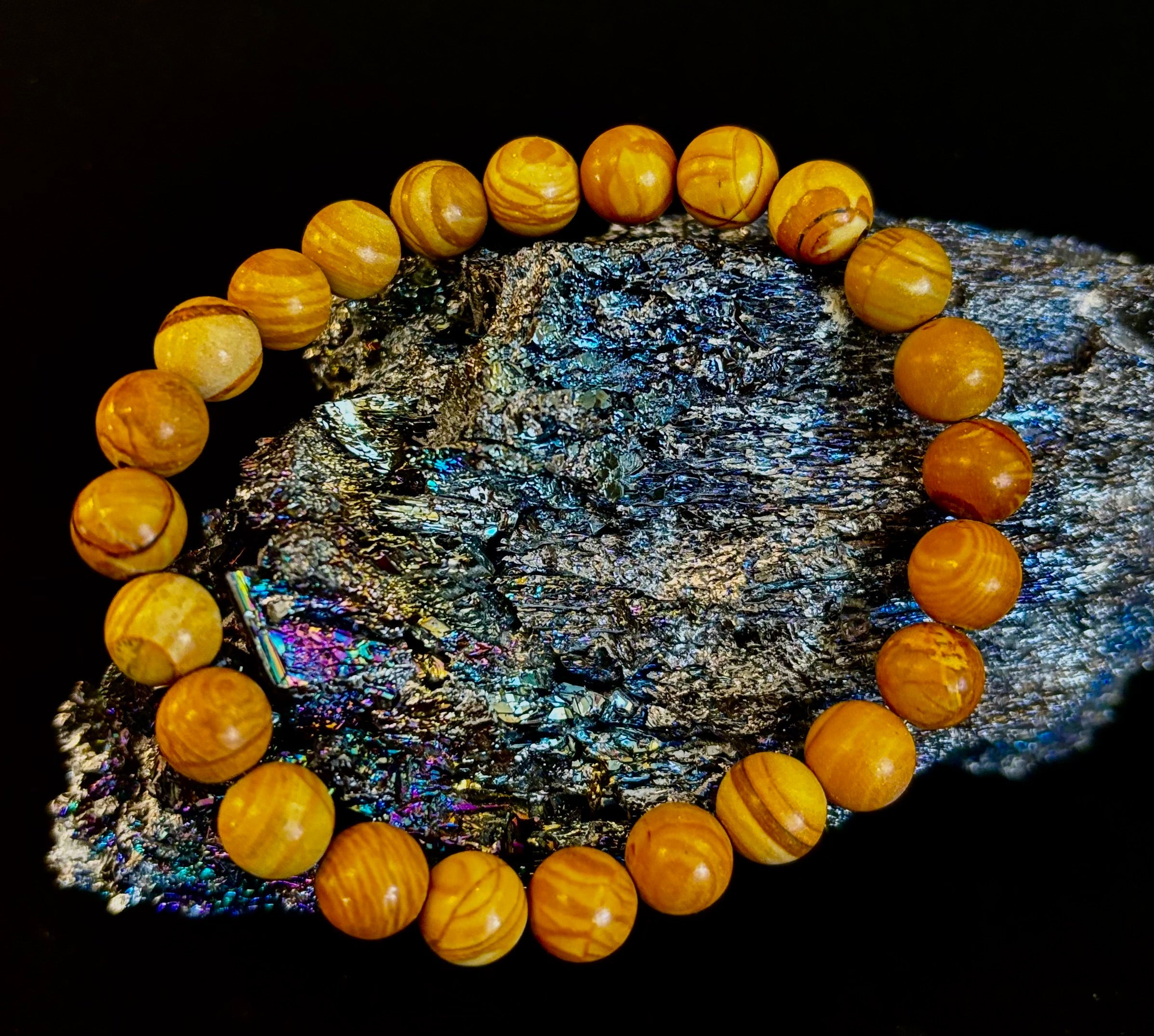 Wood Lace Agate 8mm Reiki-Infused Grounding & Manifestation Bracelet (Medium-Large Wrists) | | Wiccan Center