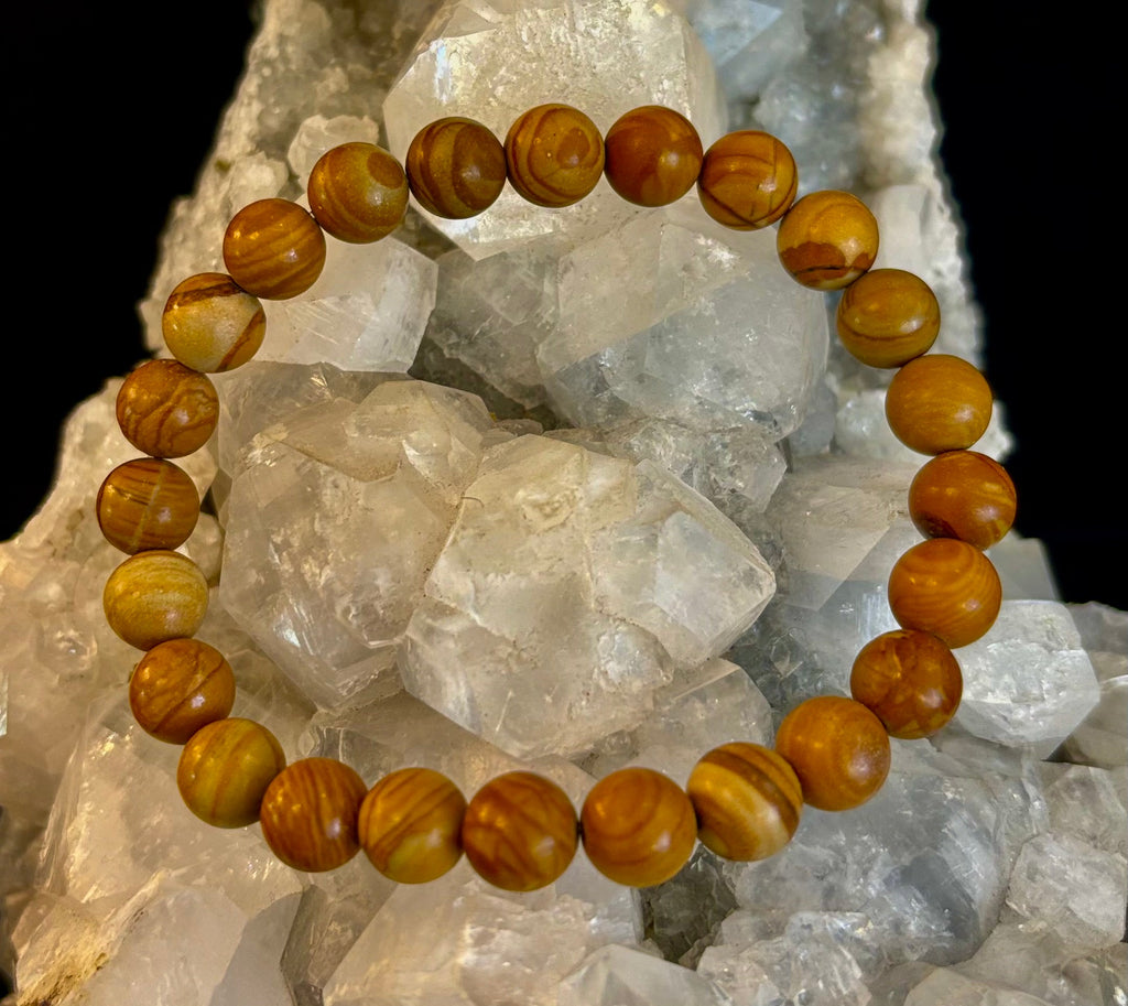 Wood Lace Agate 8mm Reiki-Infused Grounding & Manifestation Bracelet (Medium-Large Wrists) | | Wiccan Center