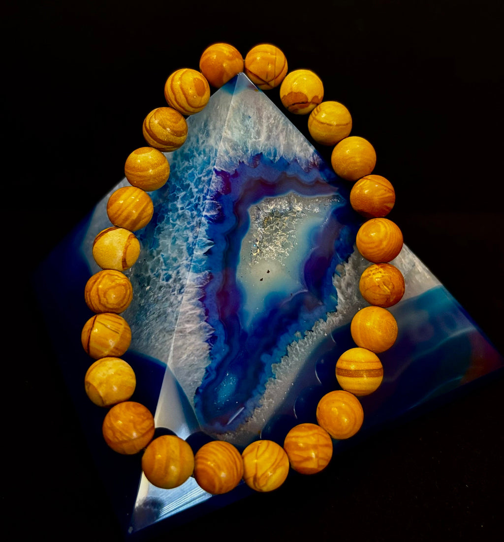 Wood Lace Agate 8mm Reiki-Infused Grounding & Manifestation Bracelet (Medium-Large Wrists) | | Wiccan Center