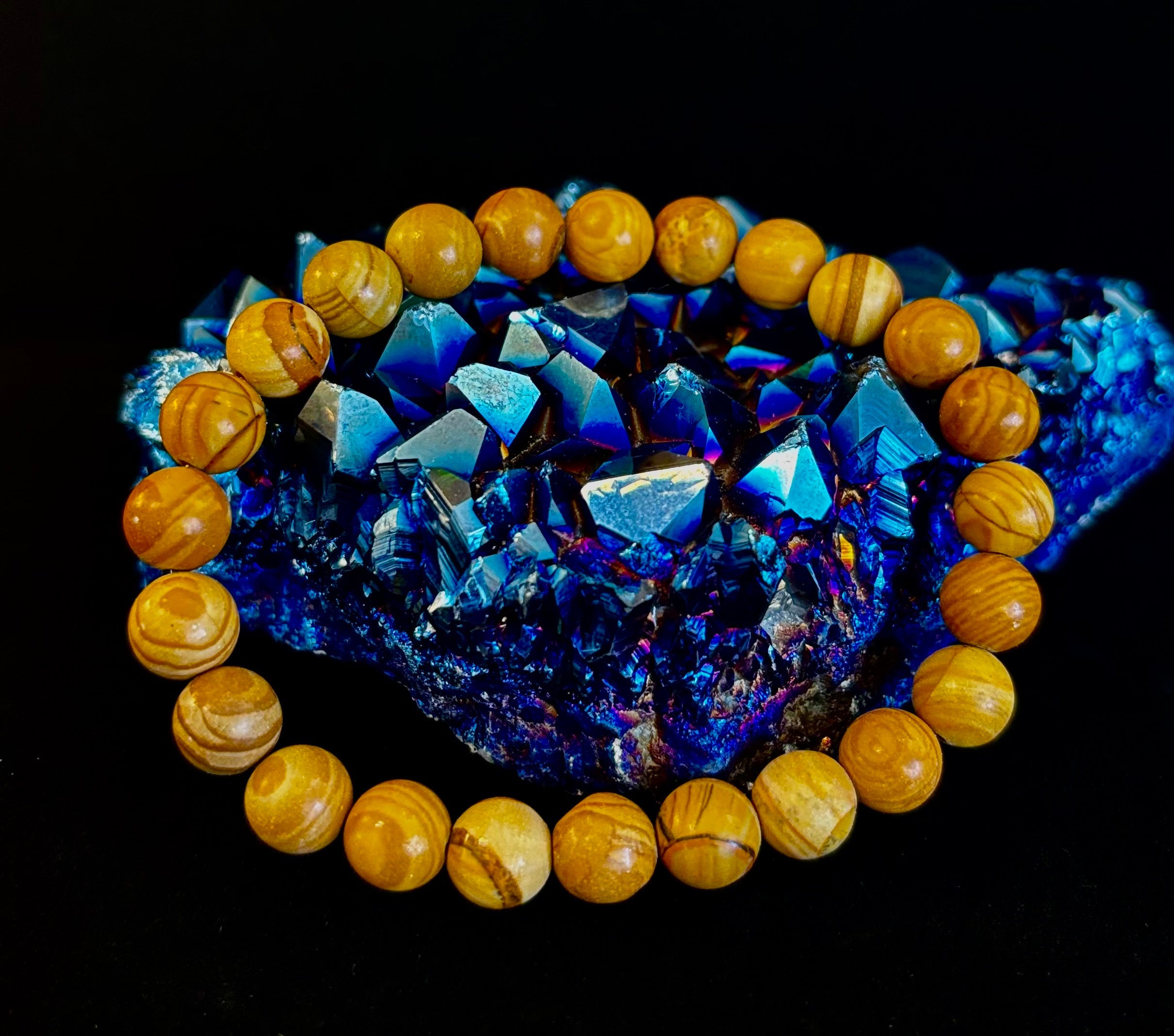 Wood Lace Agate 8mm Reiki-Infused Grounding & Manifestation Bracelet (Medium-Large Wrists) | | Wiccan Center